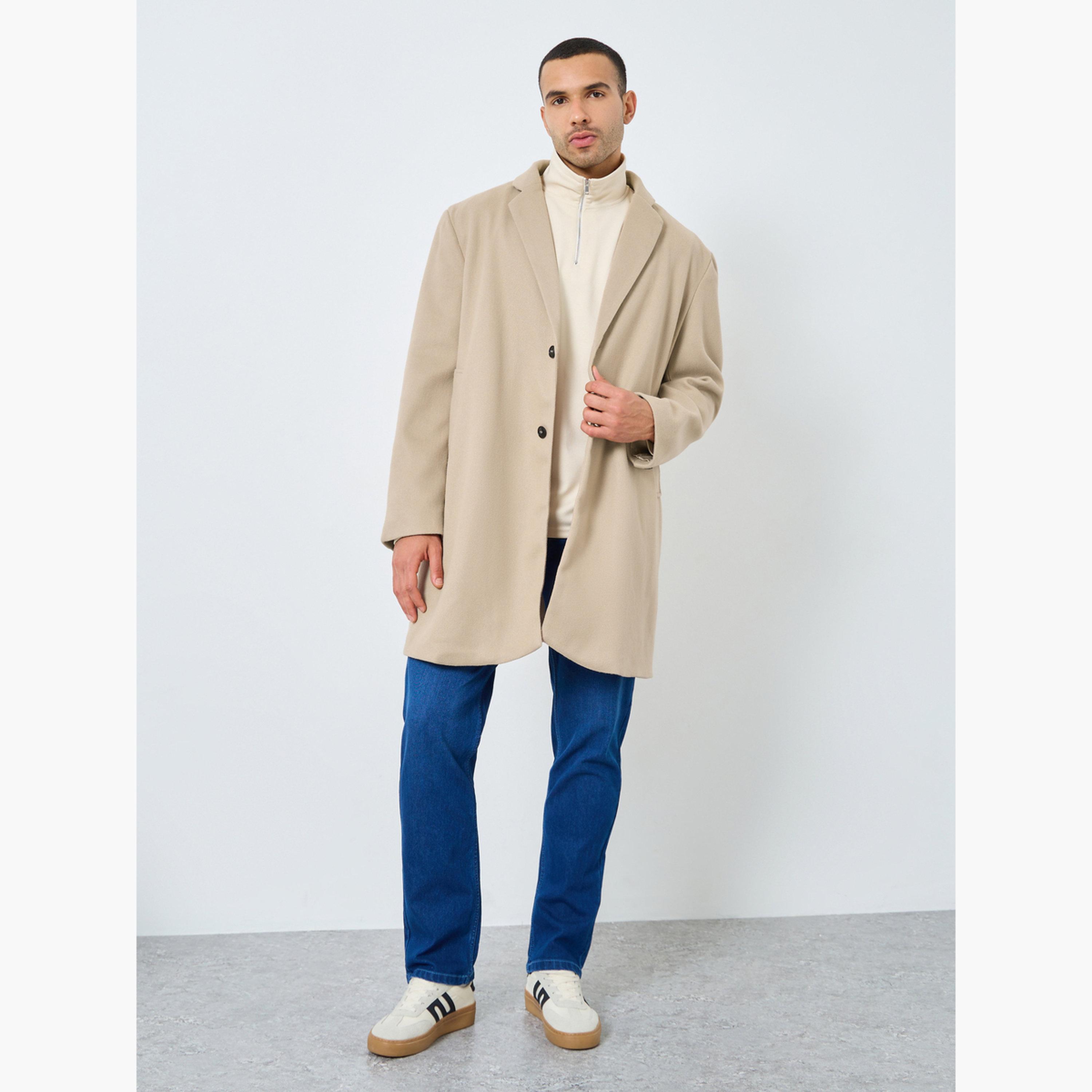 Styli Men Beige Longline Wool Like Coat-men-clothing-jacketsandblazers-coats-image-2