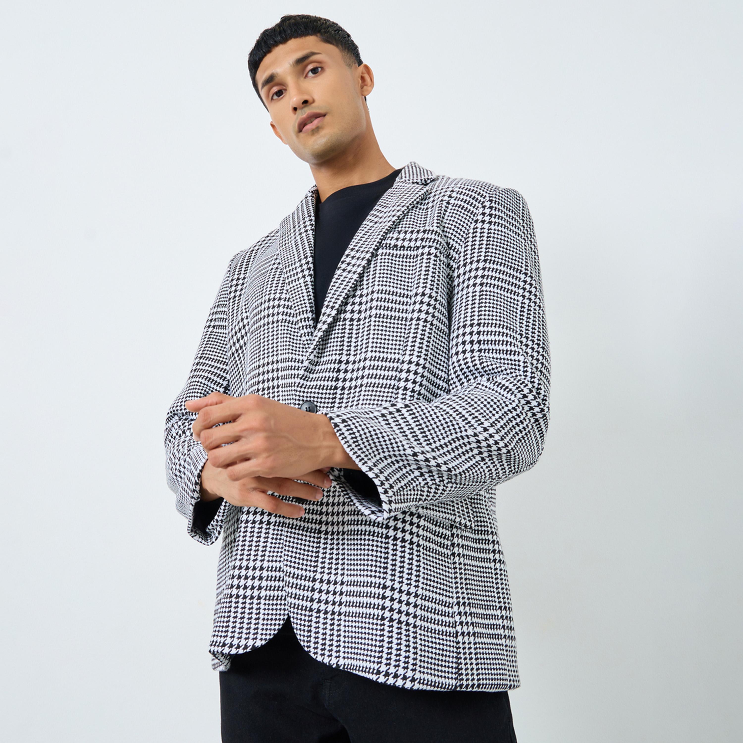 Styli Men Black Plaid Oversized Tweed Look Coat-men-clothing-jacketsandblazers-coats-image-1