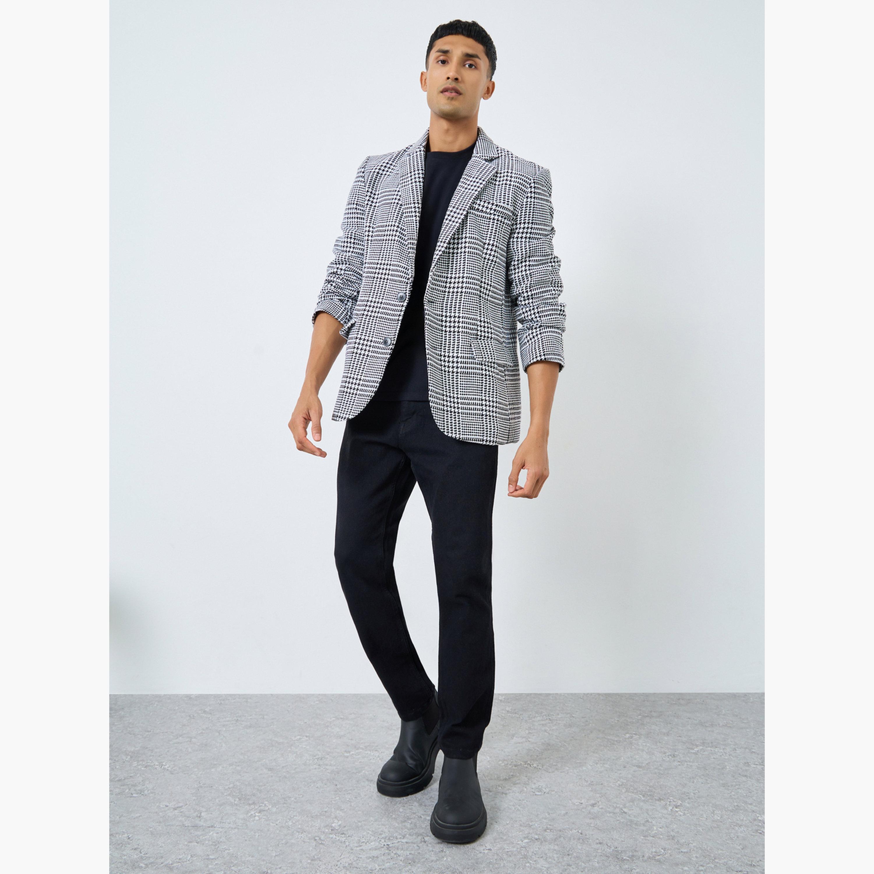 Styli Men Black Plaid Oversized Tweed Look Coat-men-clothing-jacketsandblazers-coats-image-2