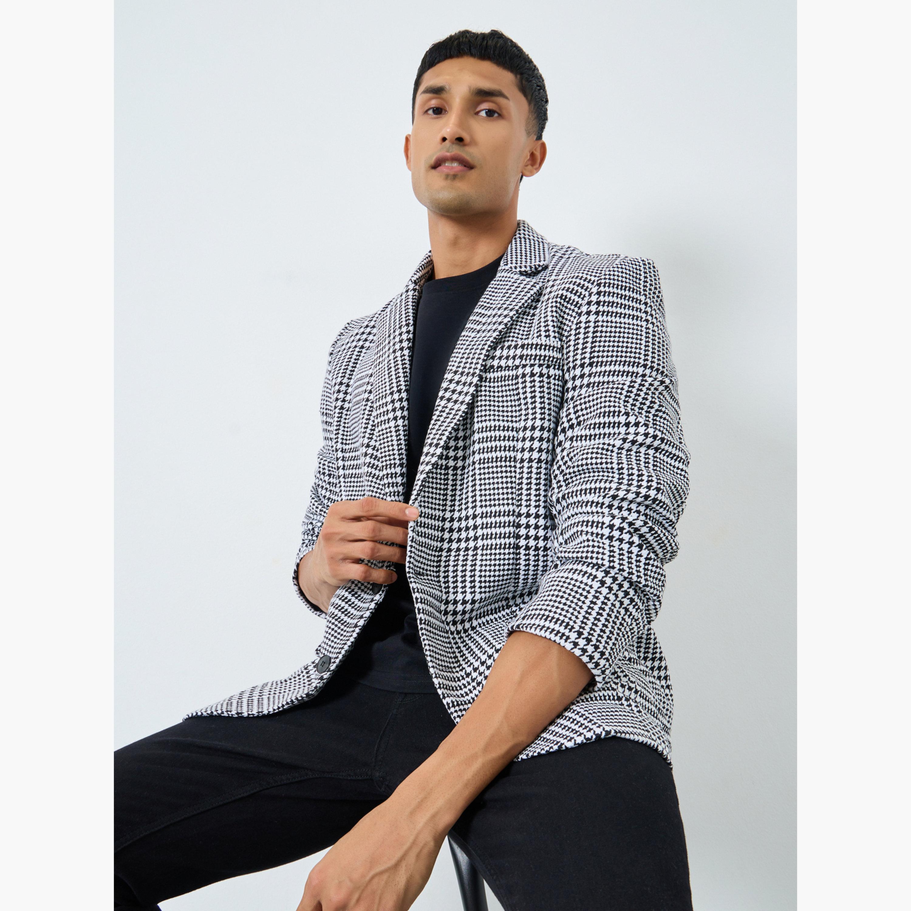 Styli Men Black Plaid Oversized Tweed Look Coat-men-clothing-jacketsandblazers-coats-image-3