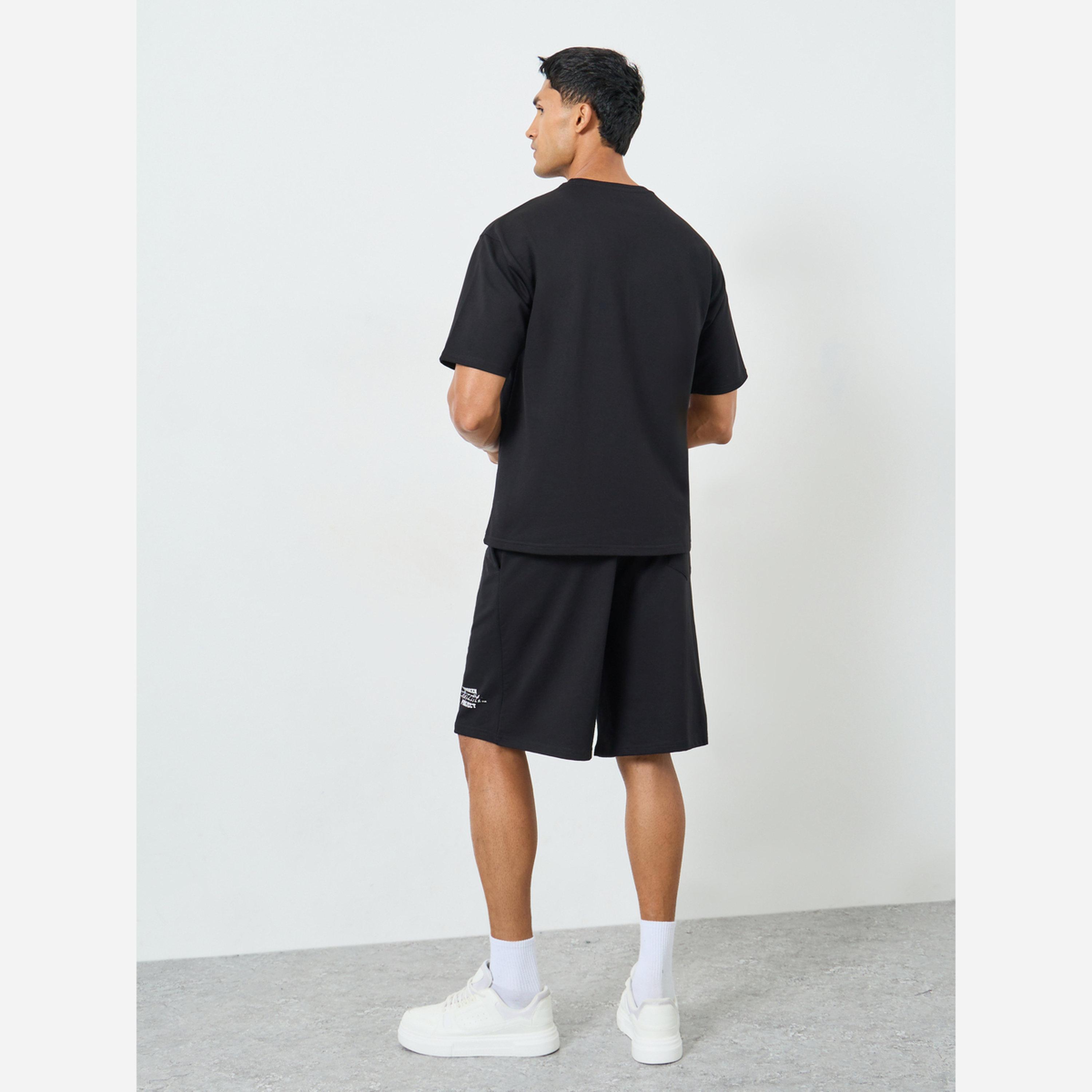 Styli Men Black Oversized T-Shirt and Drop-Crotch Shorts Co-Ords-men-clothing-coordsets-image-6