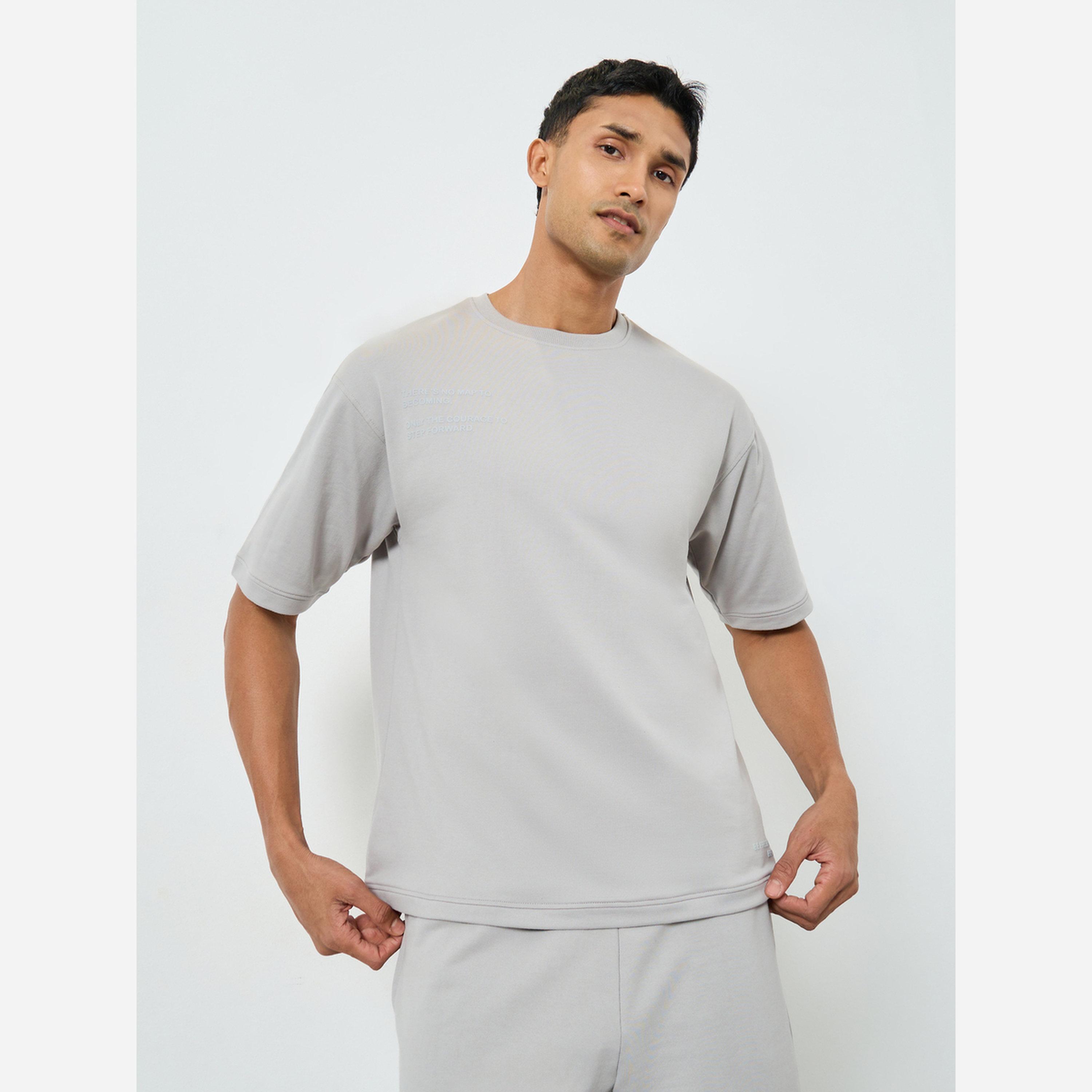 Styli Men Grey Oversized Puff Print T-Shirt and Shorts Co-Ords-men-clothing-coordsets-image-2