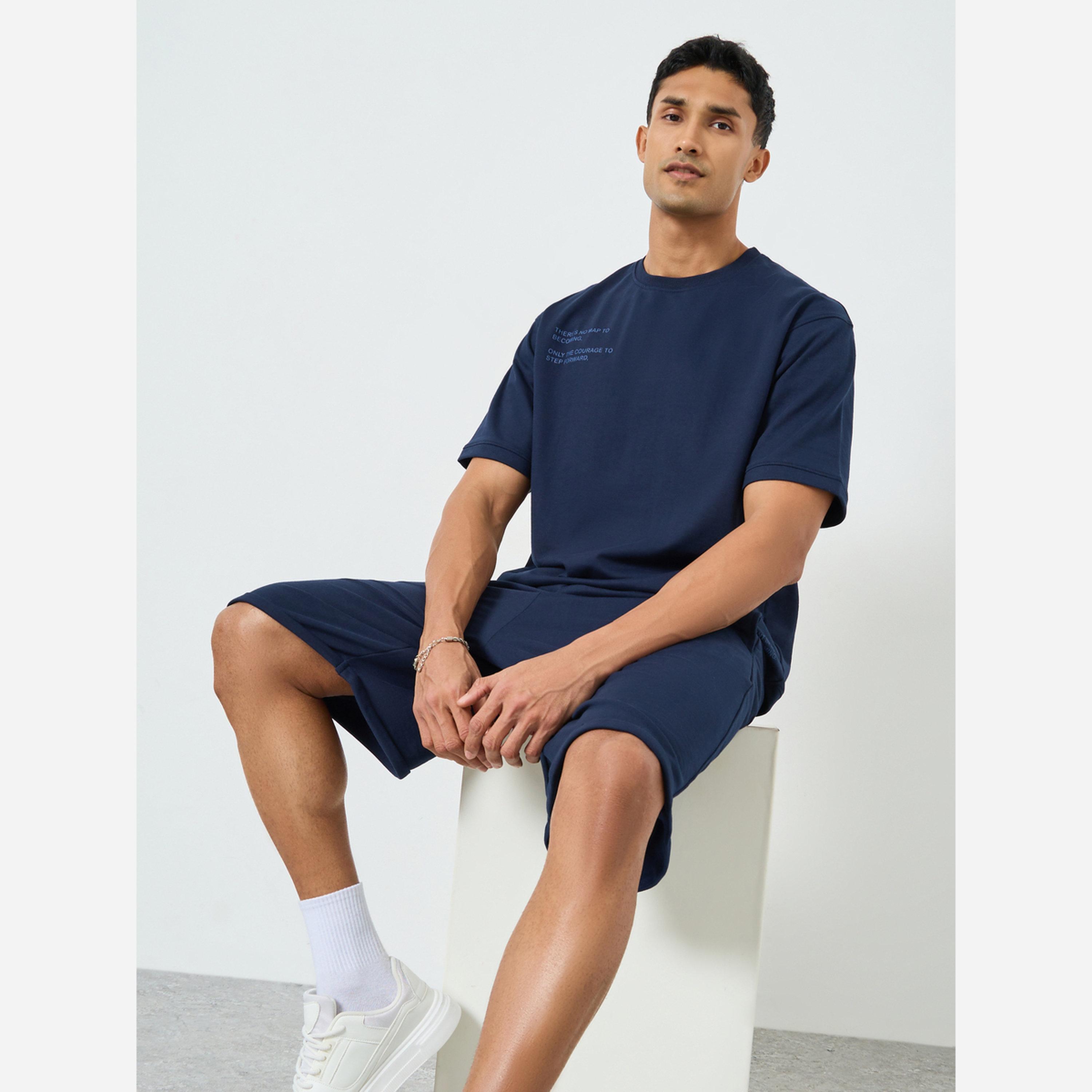 Styli Men Navy Oversized Puff Print T-Shirt and Shorts Co-Ords-men-clothing-coordsets-image-2