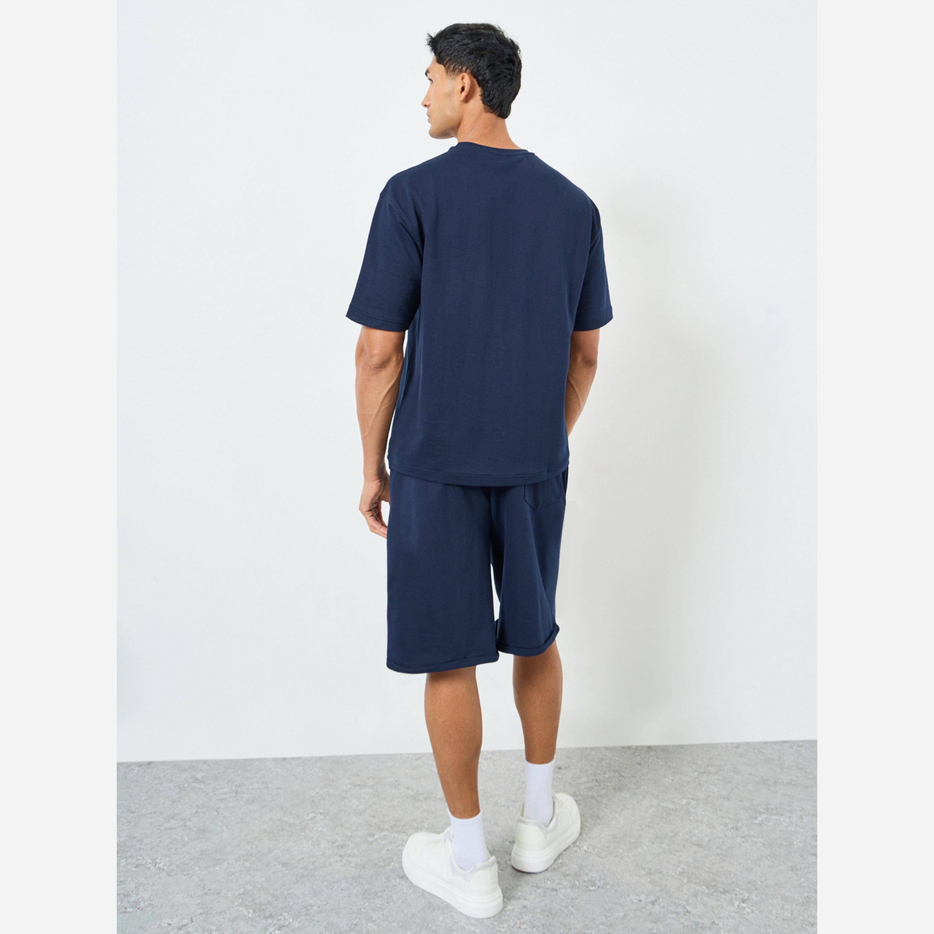 Styli Men Navy Oversized Puff Print T-Shirt and Shorts Co-Ords-men-clothing-coordsets-image-5