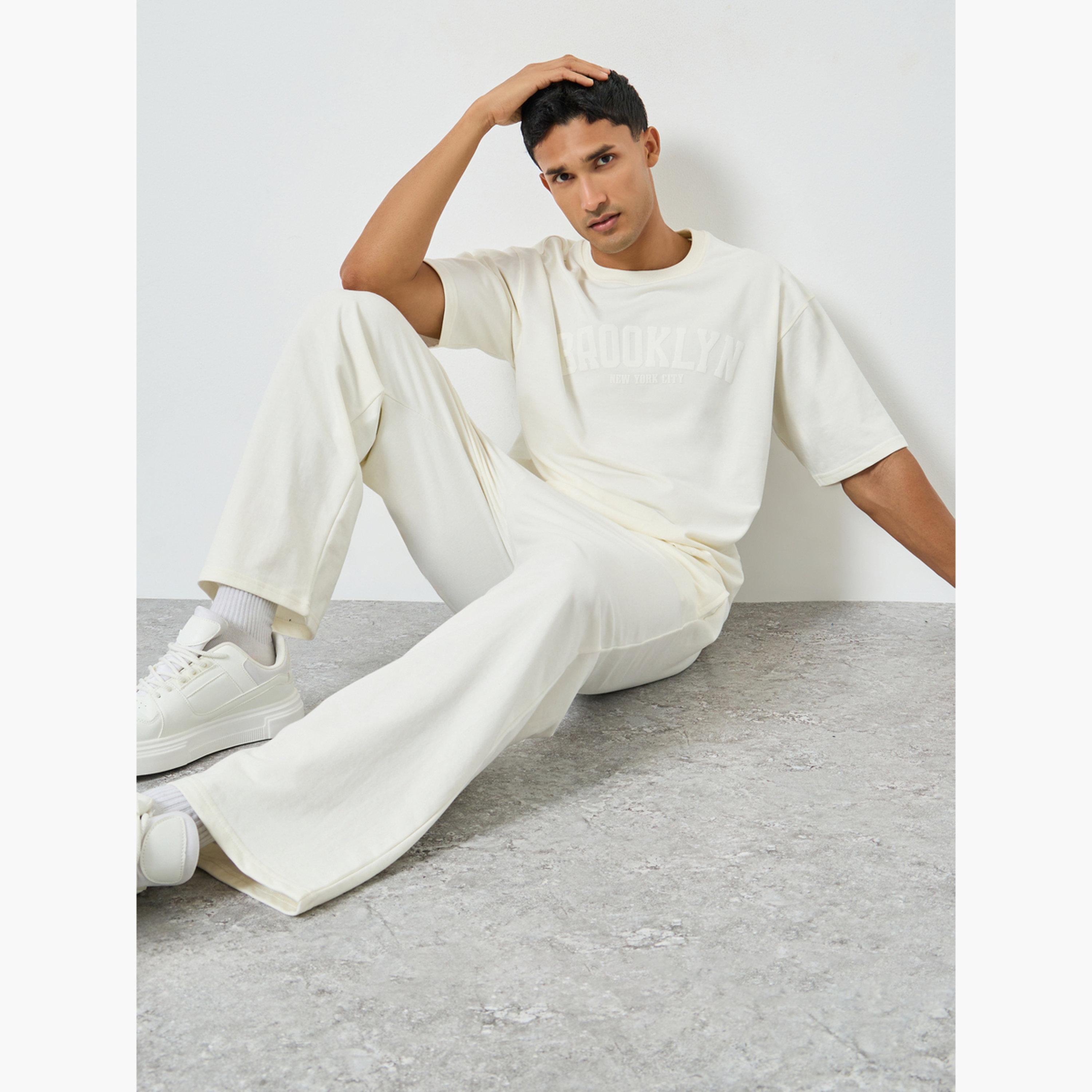 Styli Men Cream Oversized T-Shirt and Drawstring Pants Co-Ords-men-clothing-coordsets-image-3