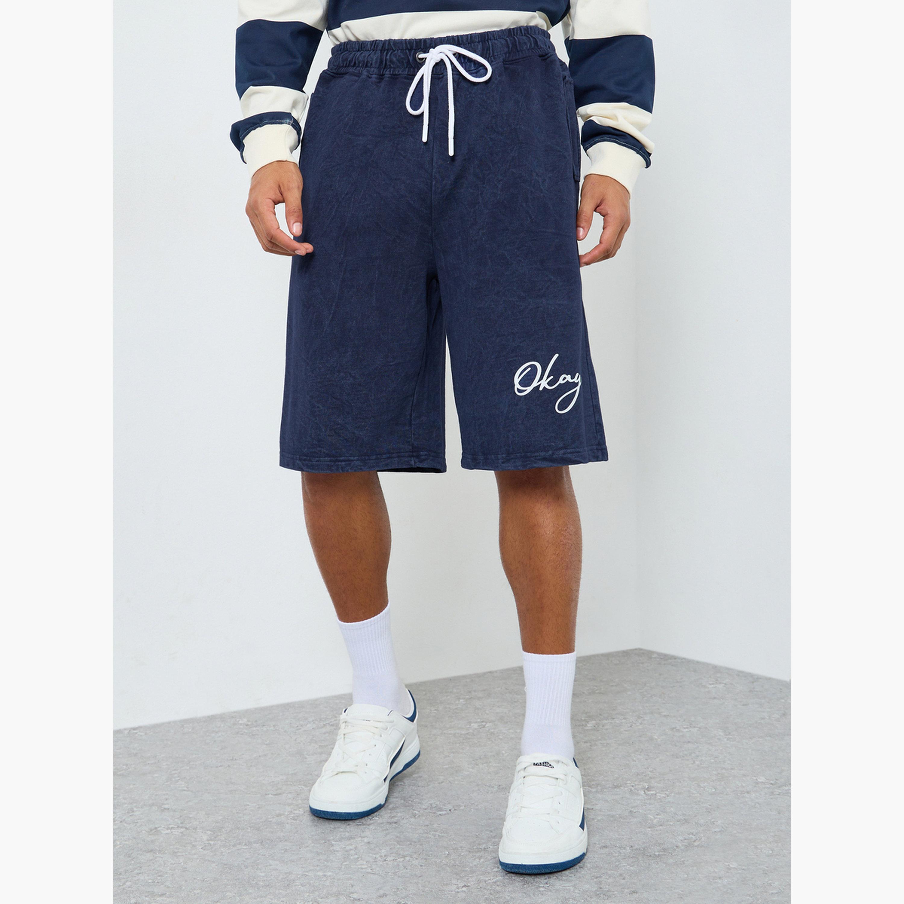 Styli Men Navy Blue Oversized Shorts with Drawstring-men-clothing-bottoms-shorts-image-1