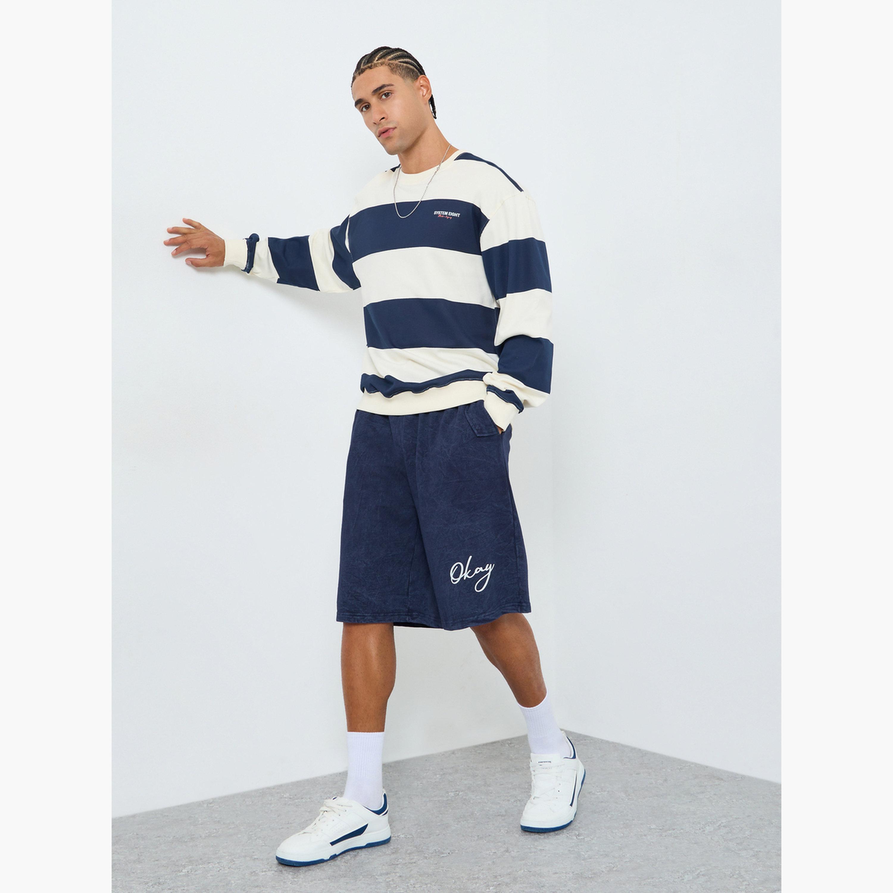Styli Men Navy Blue Oversized Shorts with Drawstring-men-clothing-bottoms-shorts-image-2