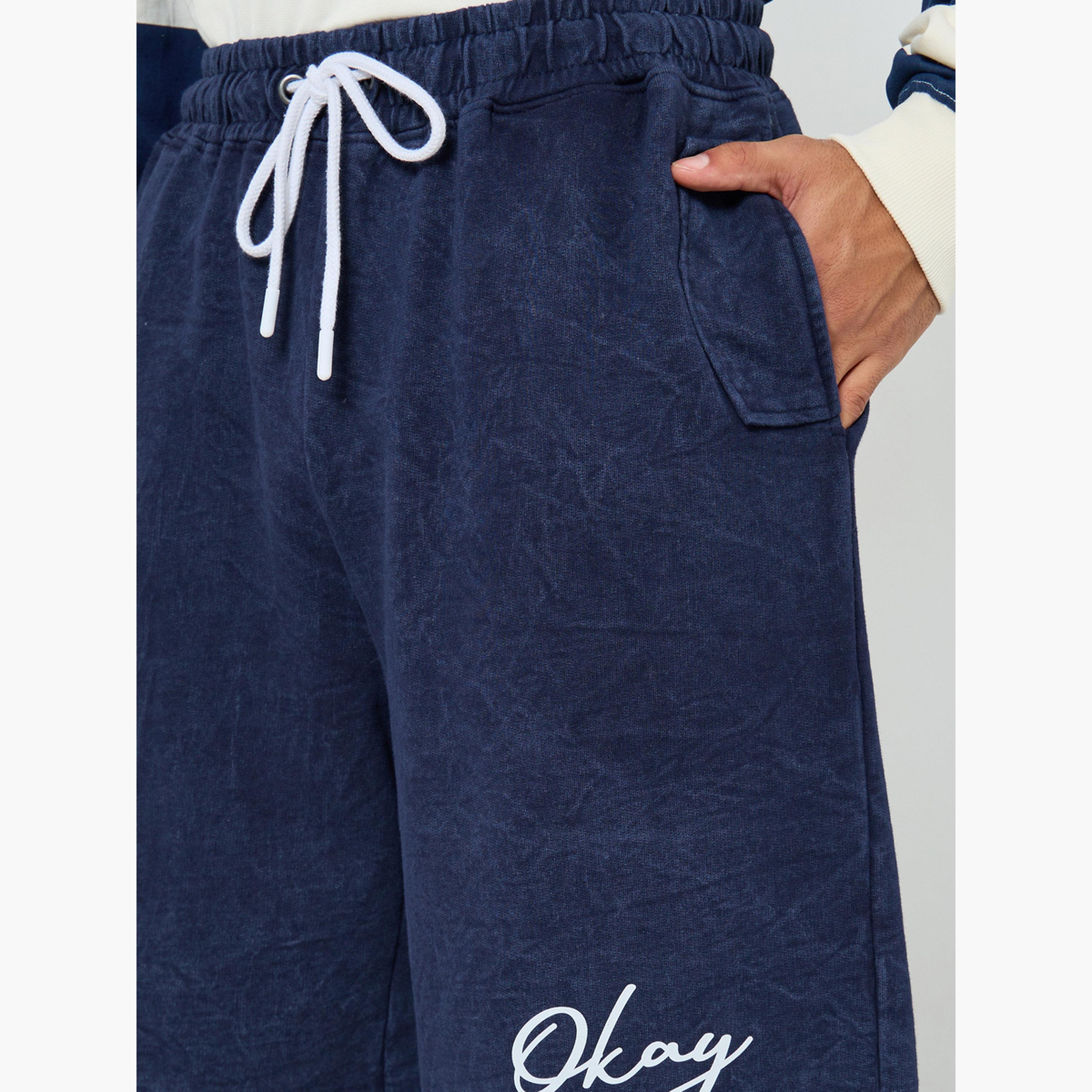 Styli Men Navy Blue Oversized Shorts with Drawstring-men-clothing-bottoms-shorts-image-3