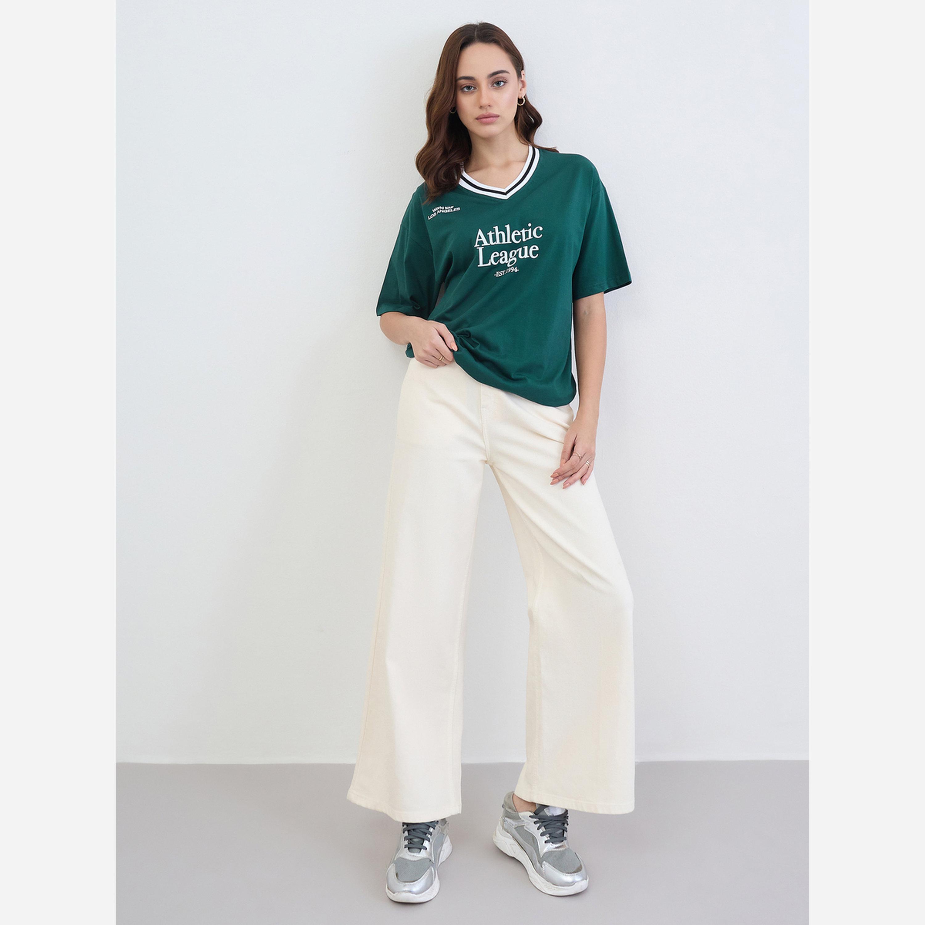 Styli Green Varsity Slogan Oversized T-Shirt-women-clothing-tshirts-image-2