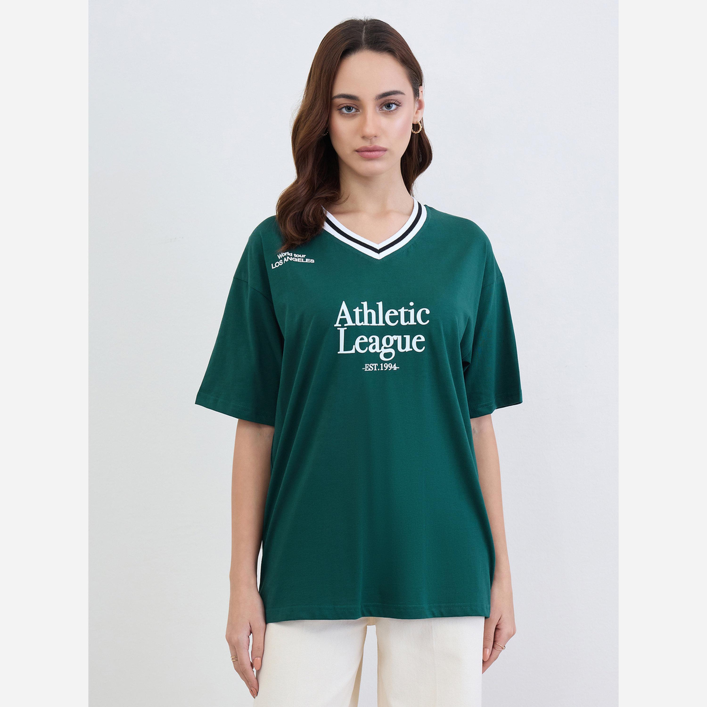 Styli Green Varsity Slogan Oversized T-Shirt-women-clothing-tshirts-image-3