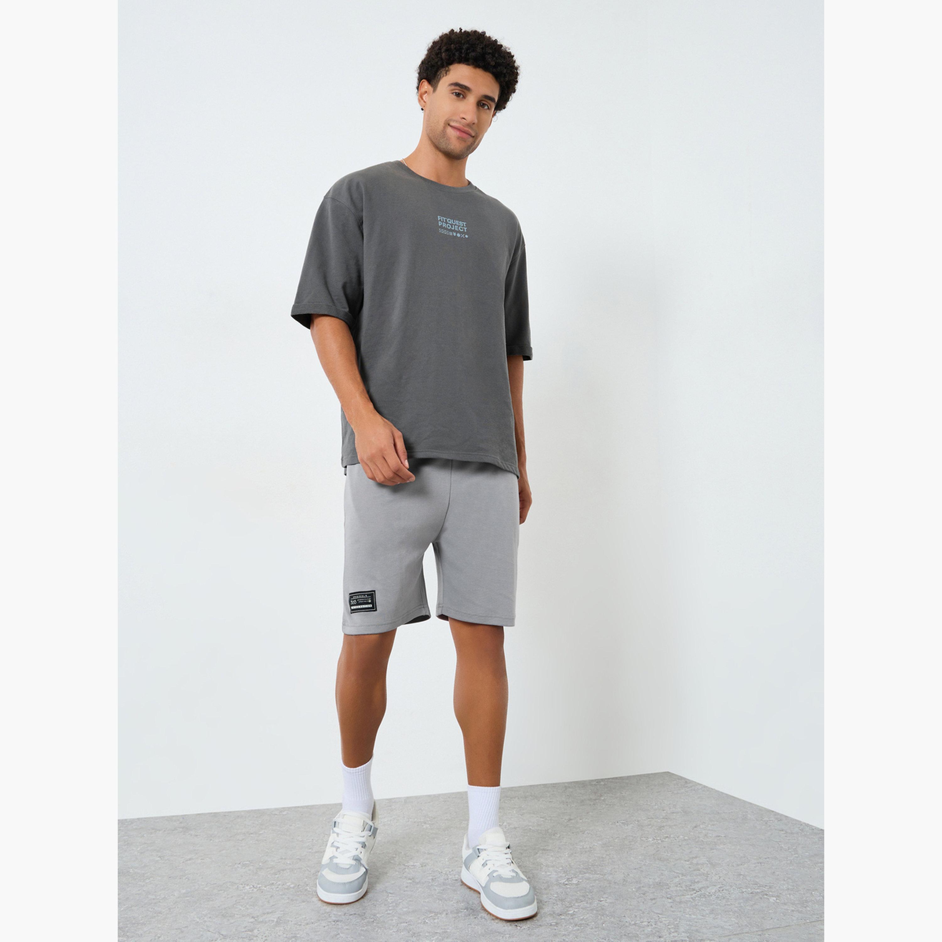 Styli Men Grey Oversized Shorts with Drawstring-men-clothing-bottoms-shorts-image-2