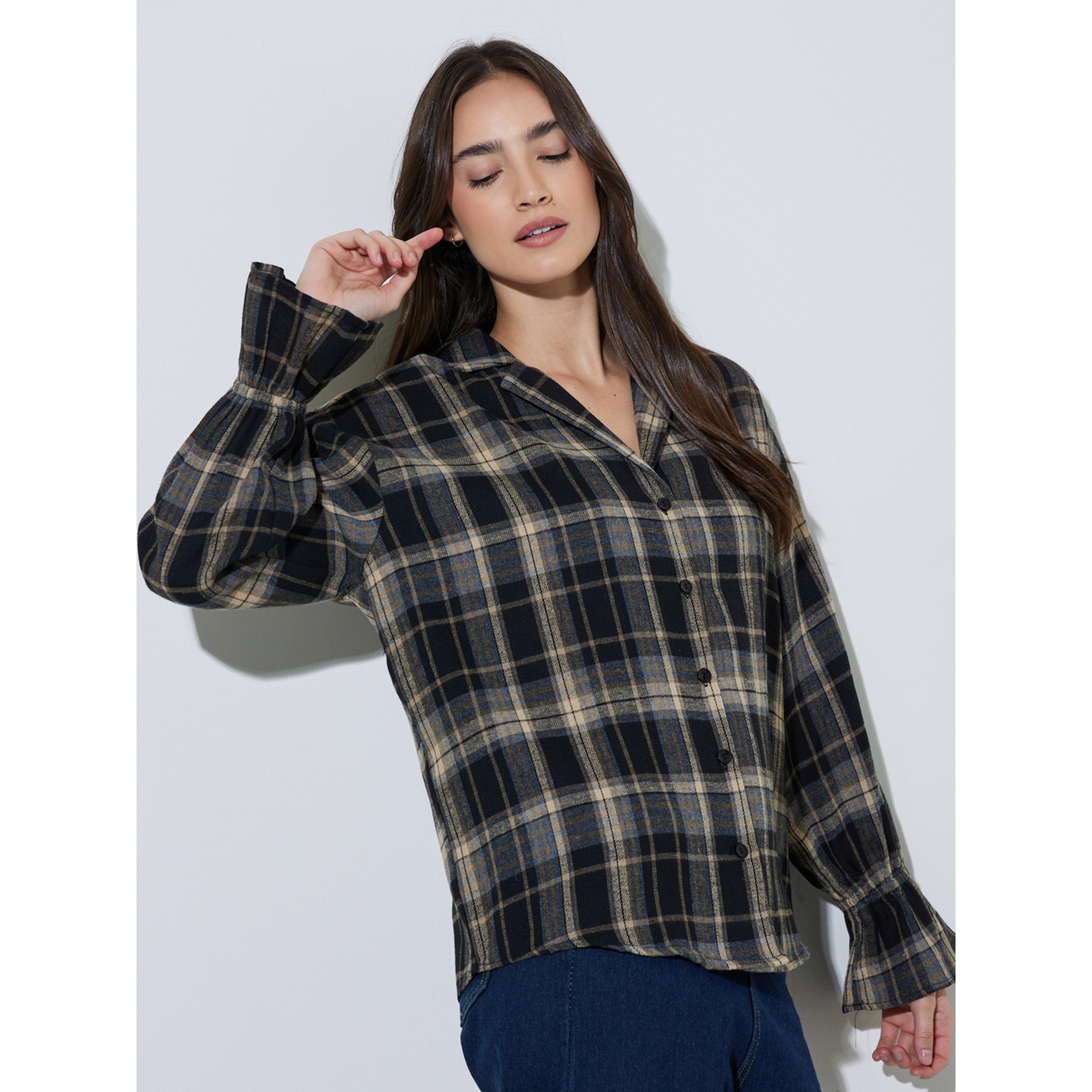 Styli Black Checked Print Long Sleeve Shirt-women-clothing-shirtsandblouses-shirts-image-4