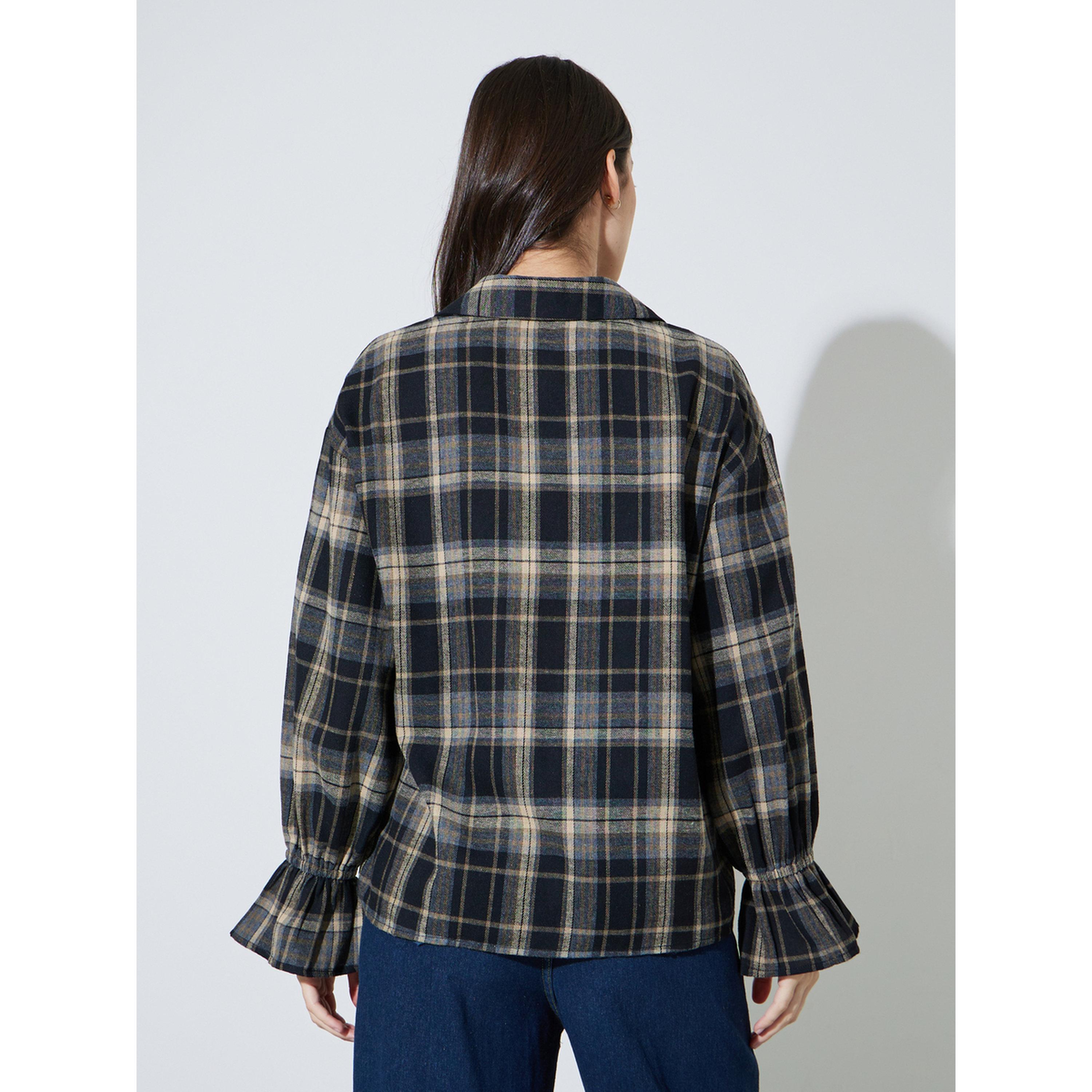 Styli Black Checked Print Long Sleeve Shirt-women-clothing-shirtsandblouses-shirts-image-6