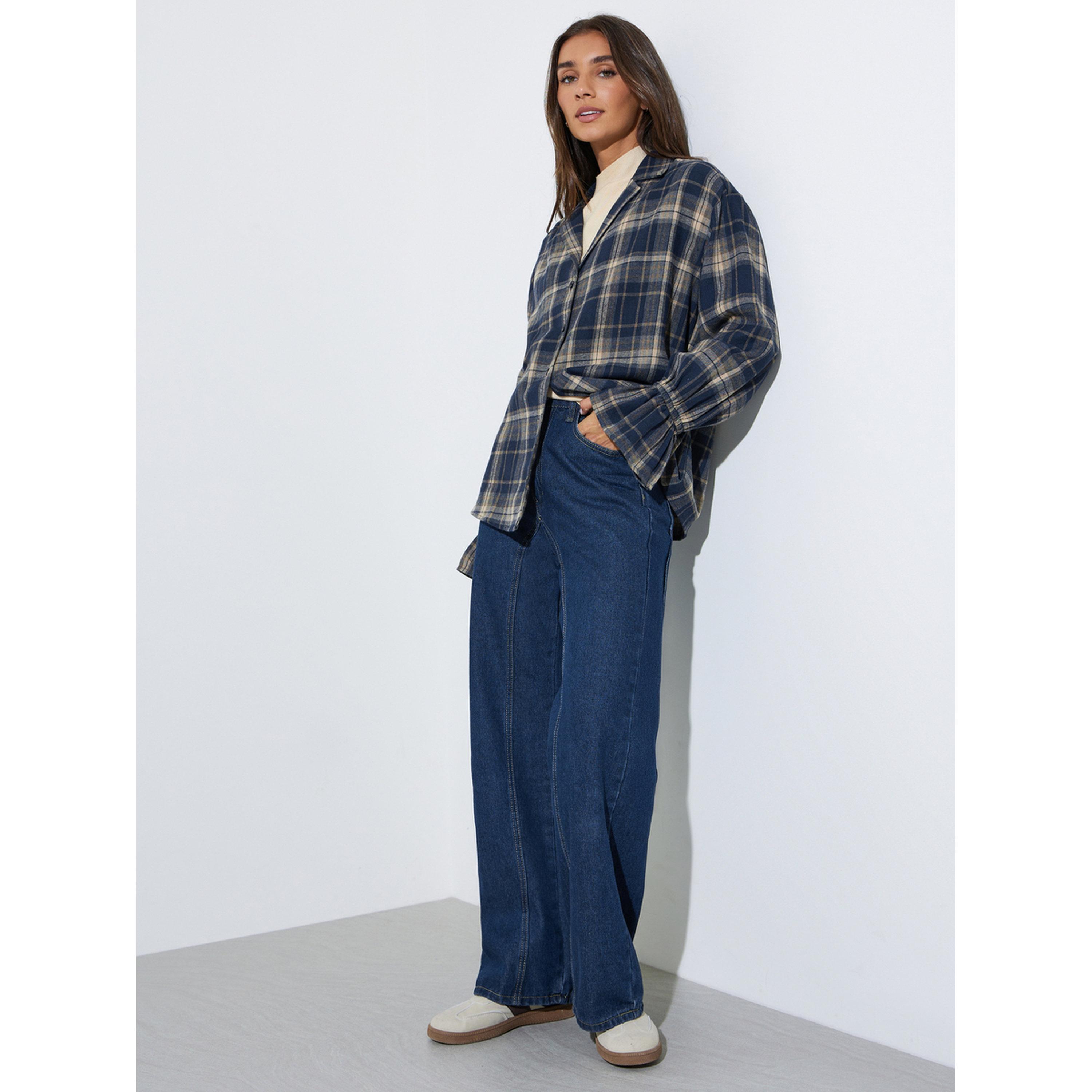 بلوزة بأكمام طويلة وطبعة مربعات باللون الأزرق-women-clothing-shirtsandblouses-shirts-image-2