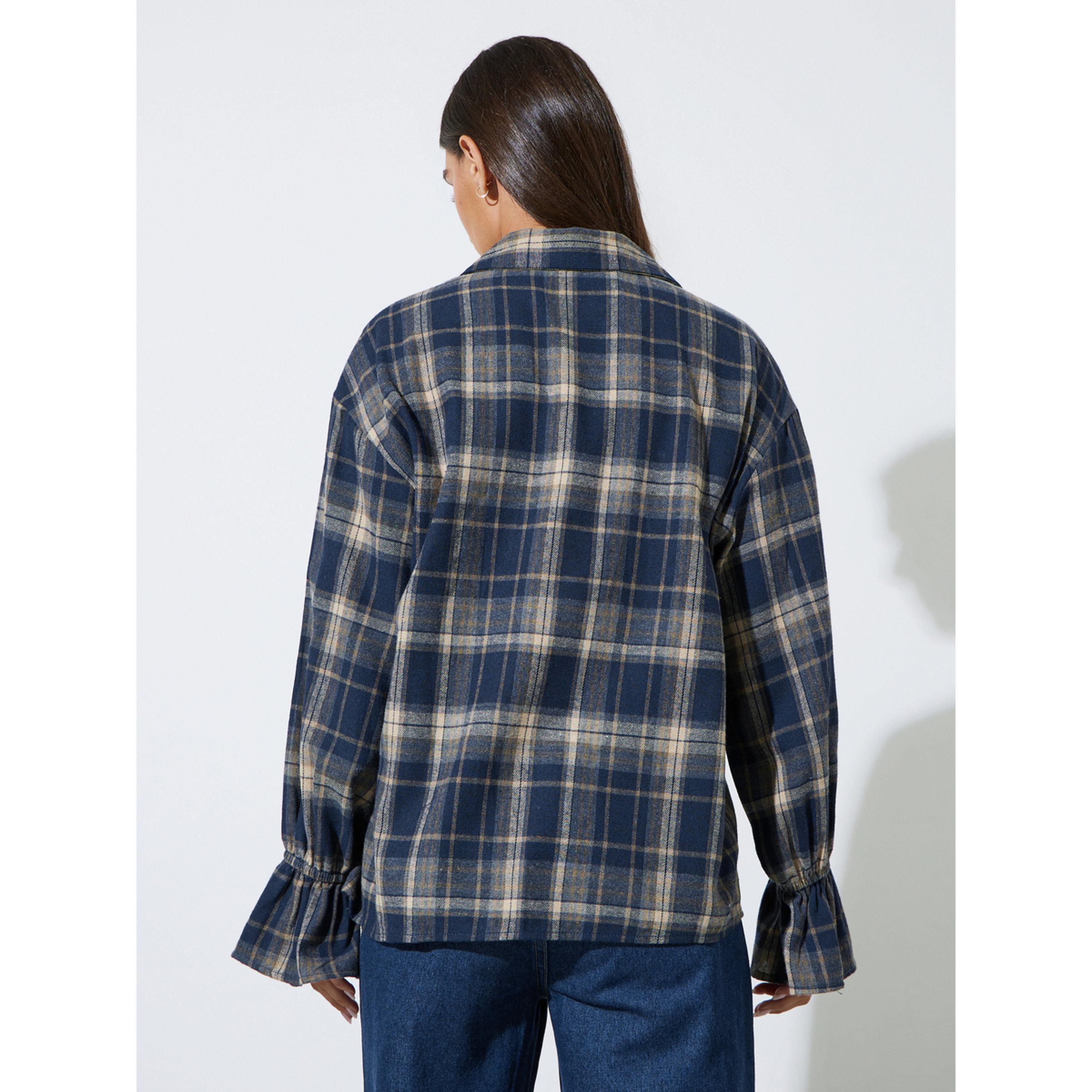 بلوزة بأكمام طويلة وطبعة مربعات باللون الأزرق-women-clothing-shirtsandblouses-shirts-image-4