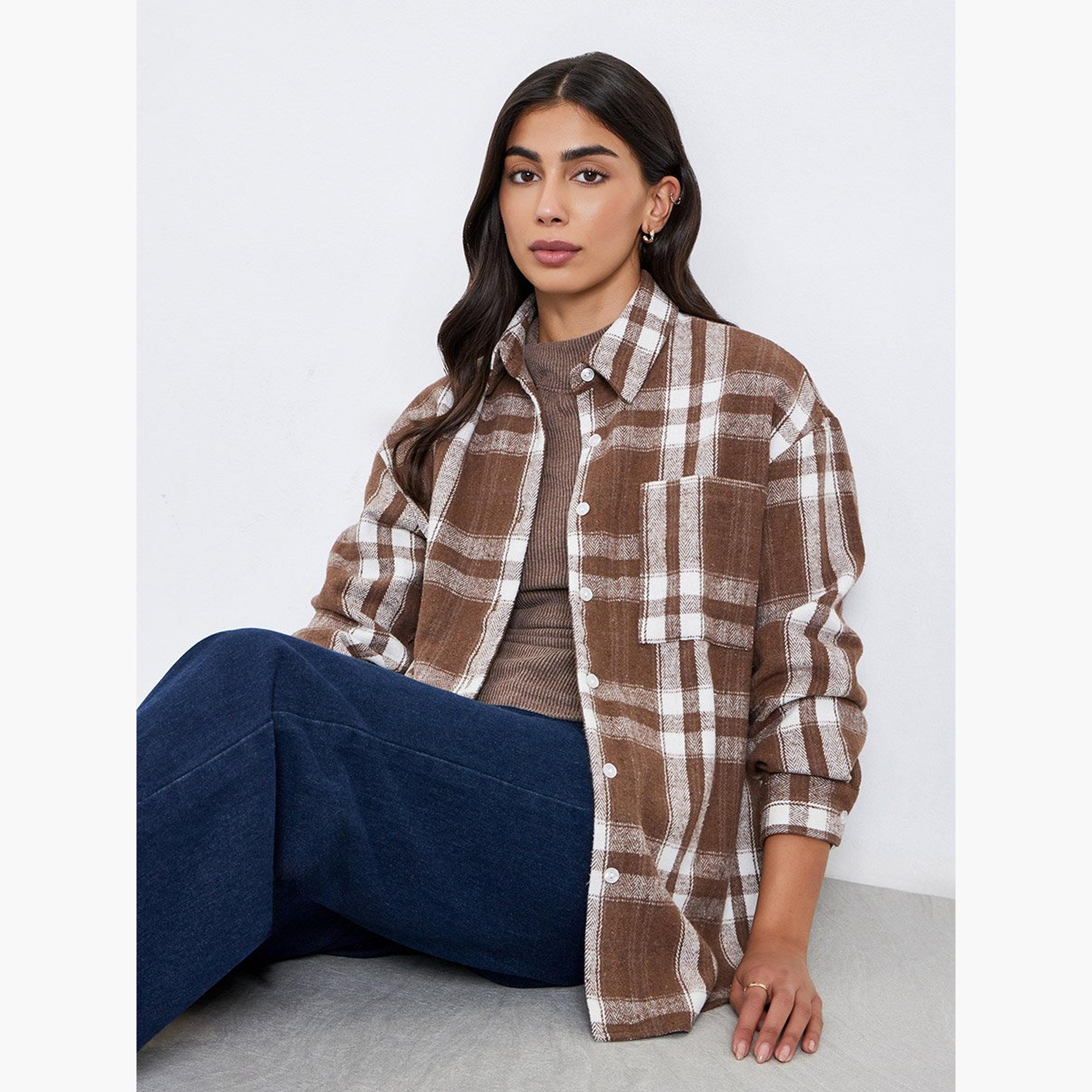 Styli Checked Long Sleeve Oversized Shirt-women-clothing-shirtsandblouses-shirts-image-3