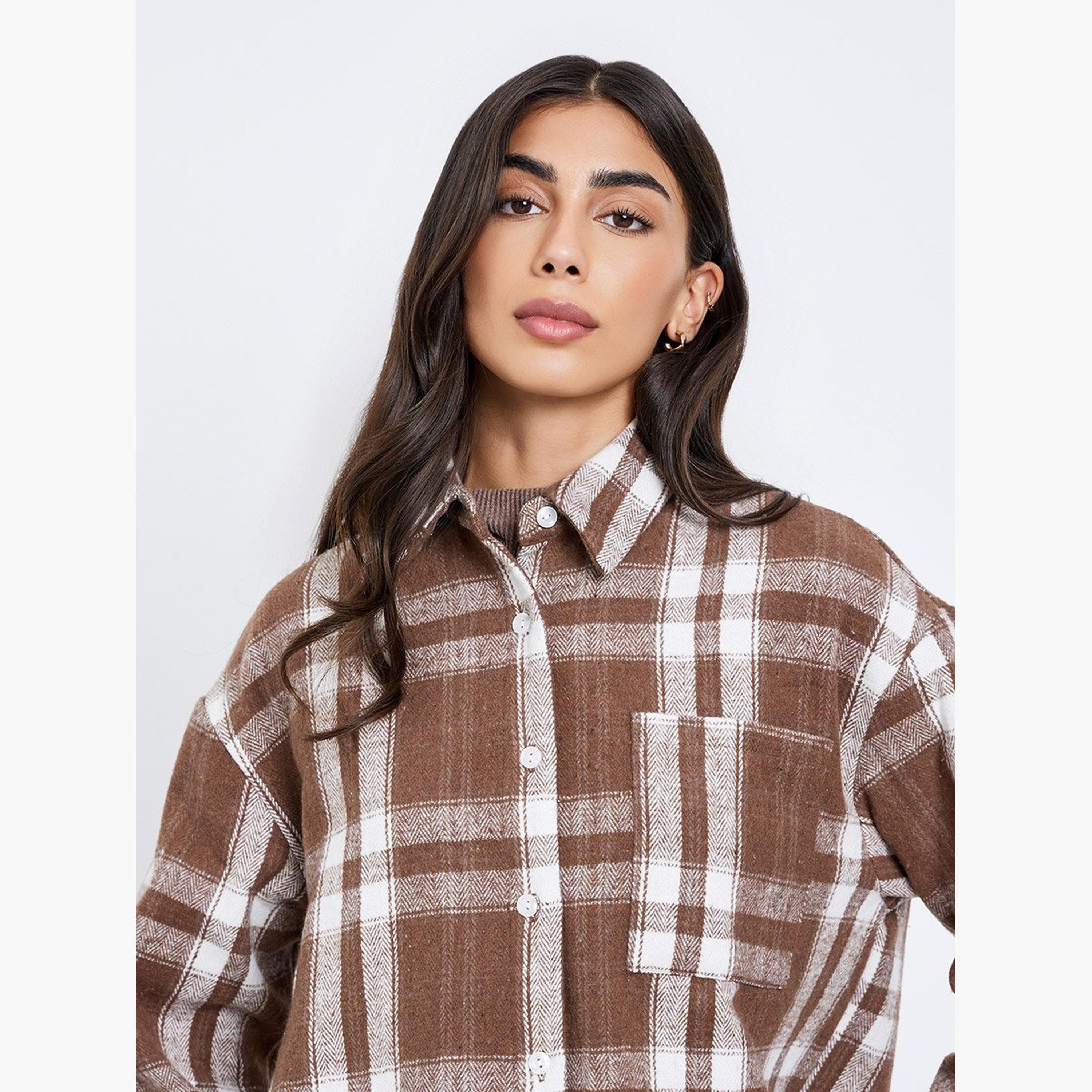 Styli Checked Long Sleeve Oversized Shirt-women-clothing-shirtsandblouses-shirts-image-4