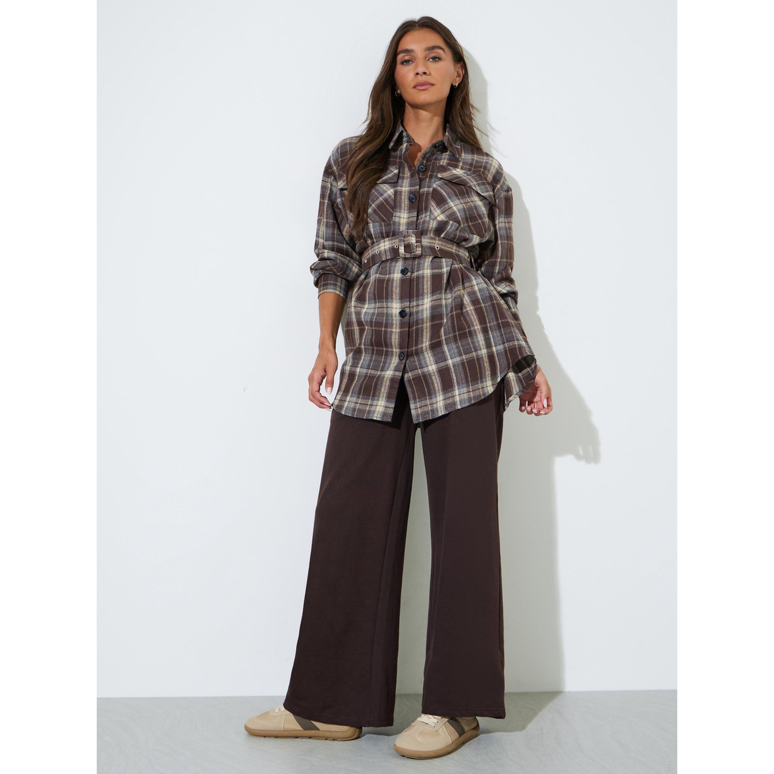 Styli Brown Longline Checked Print Shirt-women-clothing-shirtsandblouses-shirts-image-2