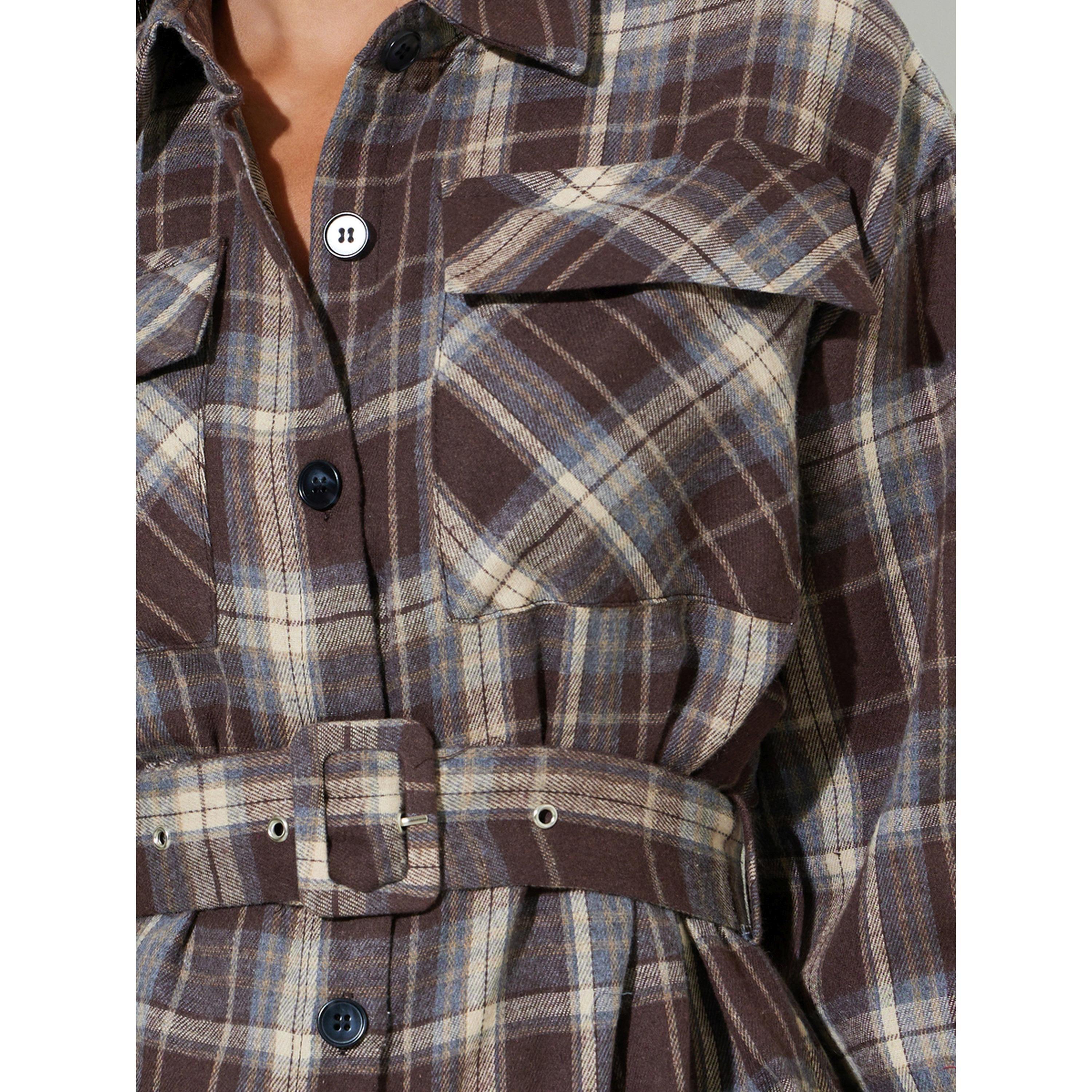 Styli Brown Longline Checked Print Shirt-women-clothing-shirtsandblouses-shirts-image-5