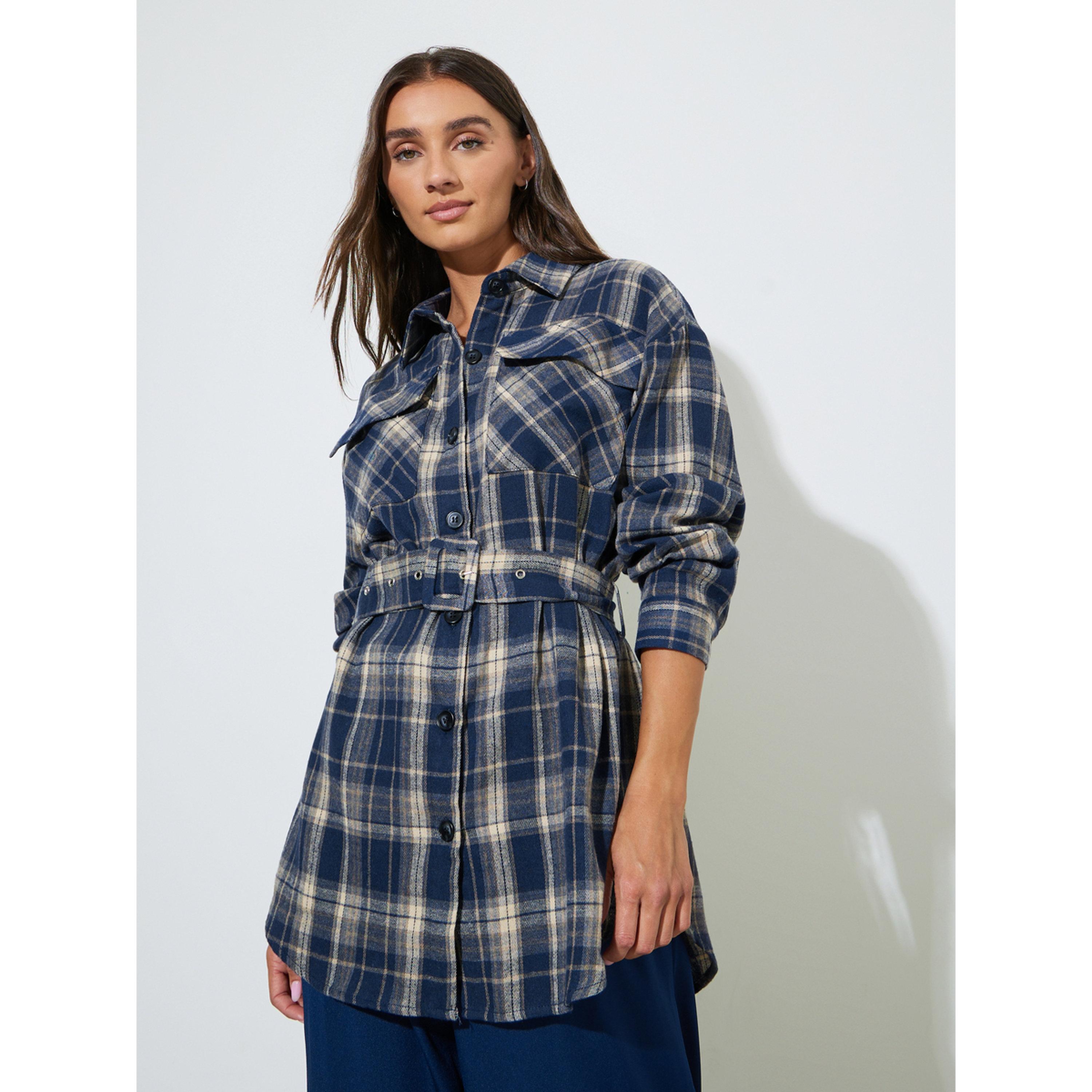 بلوزة طويلة بنقش كروهات باللون الكحلي-women-clothing-shirtsandblouses-shirts-image-1