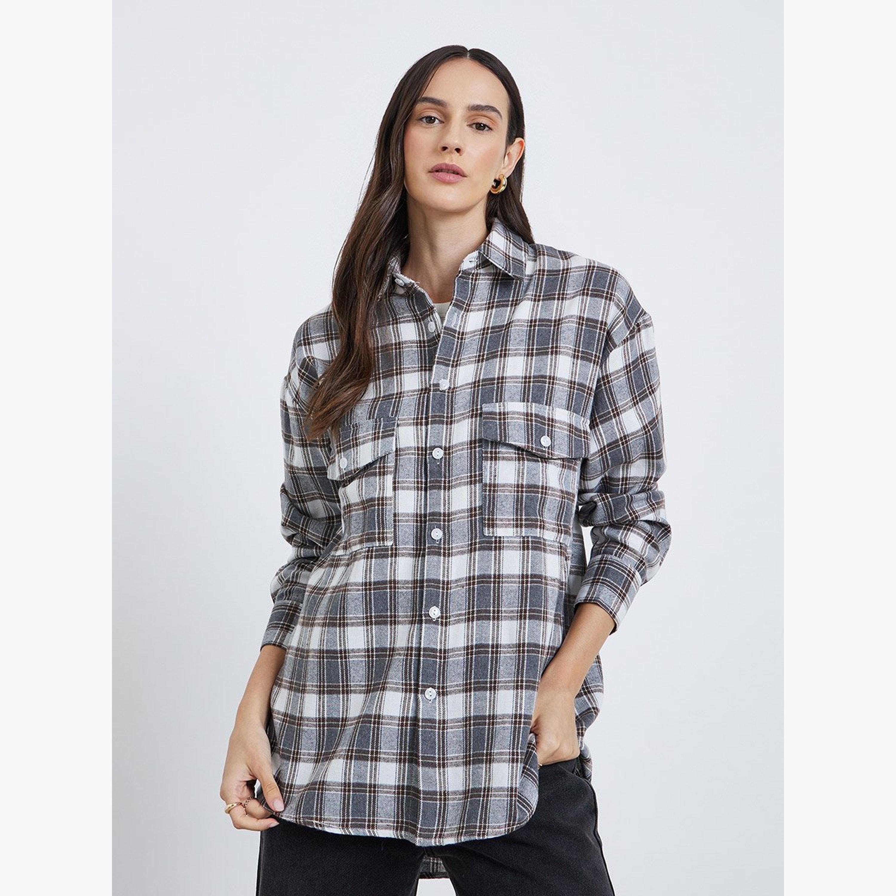 Styli Oversized Checked Print Buttoned Shirt-women-clothing-shirtsandblouses-shirts-image-2