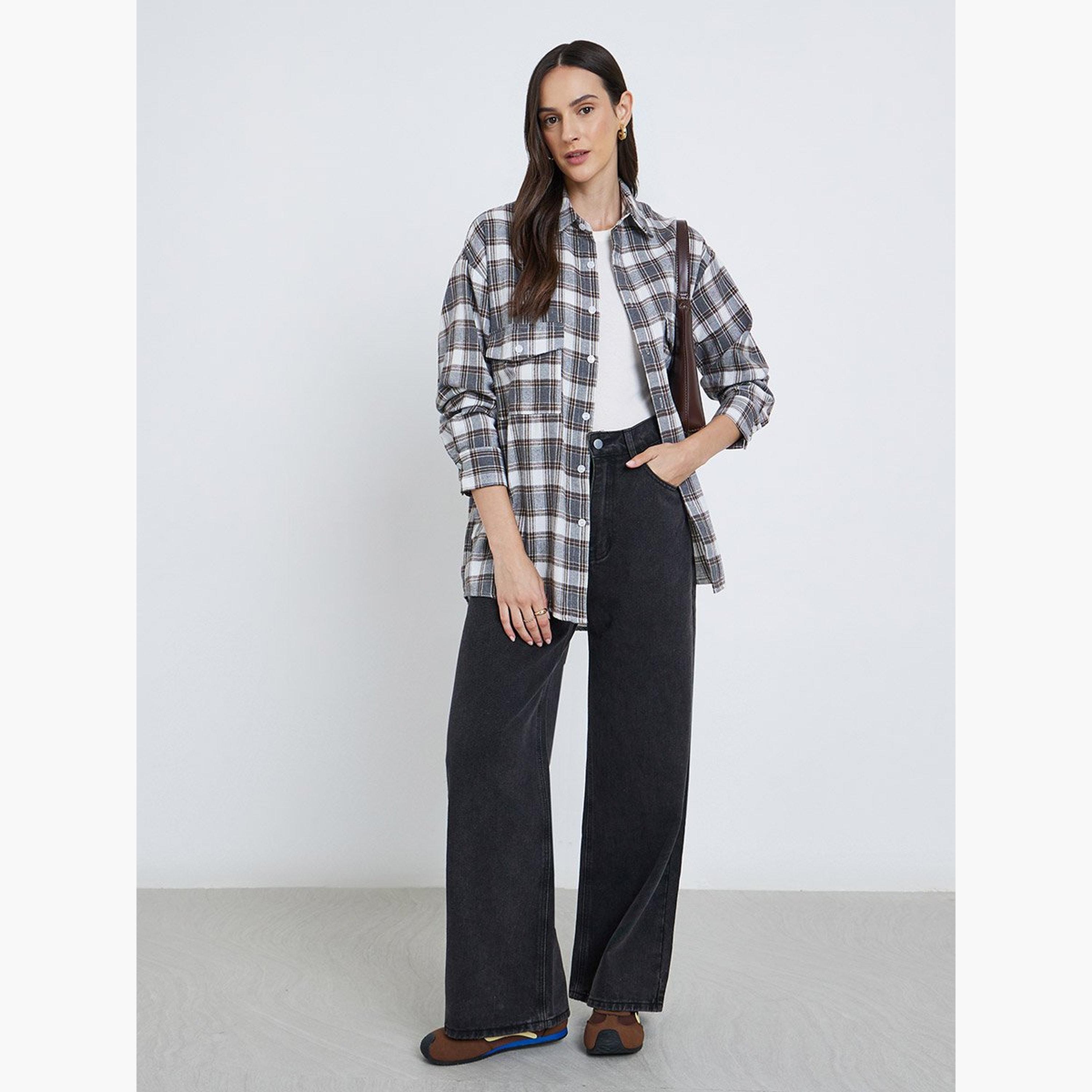 Styli Oversized Checked Print Buttoned Shirt-women-clothing-shirtsandblouses-shirts-image-3