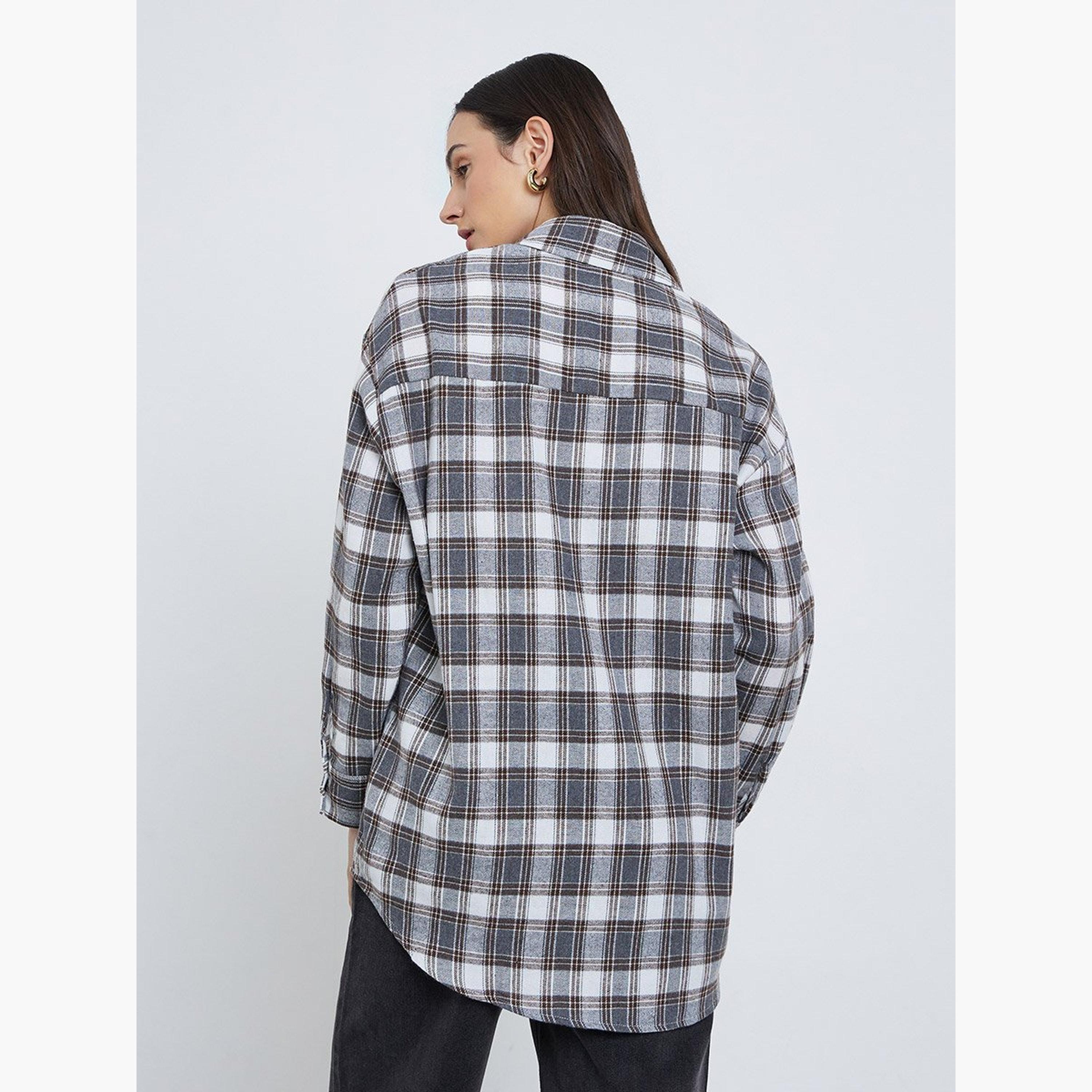 Styli Oversized Checked Print Buttoned Shirt-women-clothing-shirtsandblouses-shirts-image-5