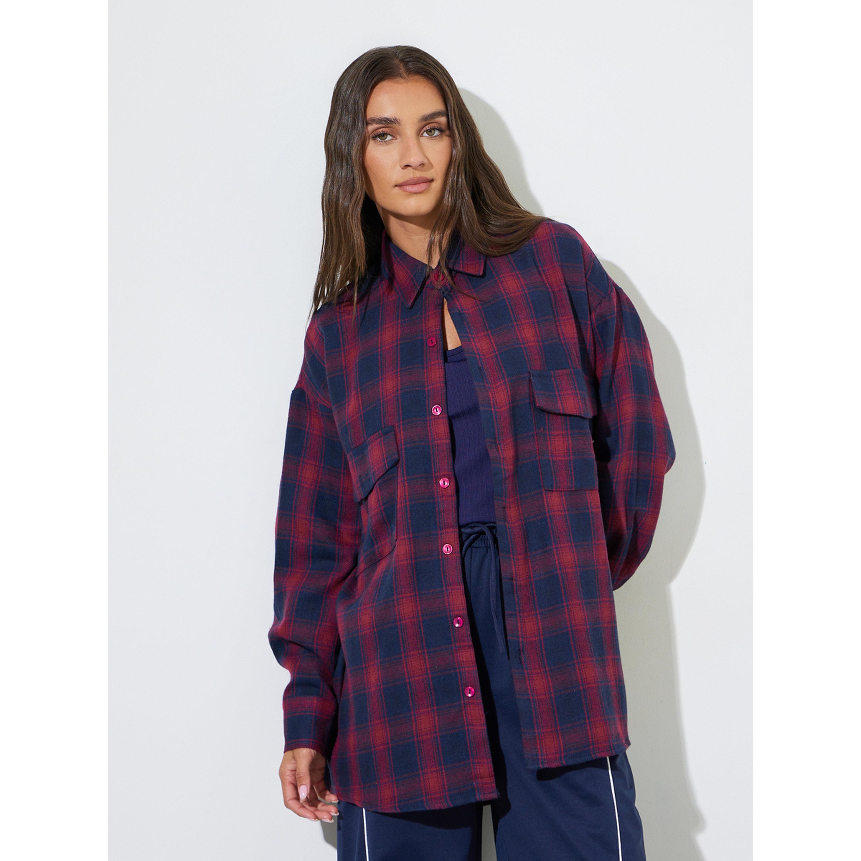 Styli Oversized Checked Print Buttoned Shirt-women-clothing-shirtsandblouses-shirts-image-3