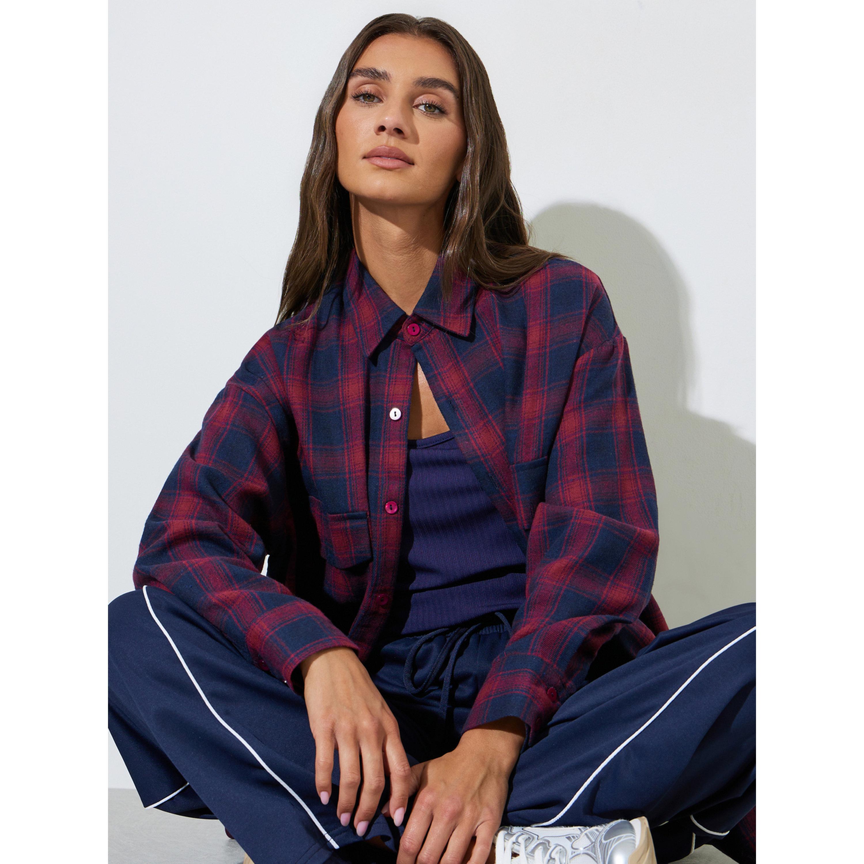 Styli Oversized Checked Print Buttoned Shirt-women-clothing-shirtsandblouses-shirts-image-5