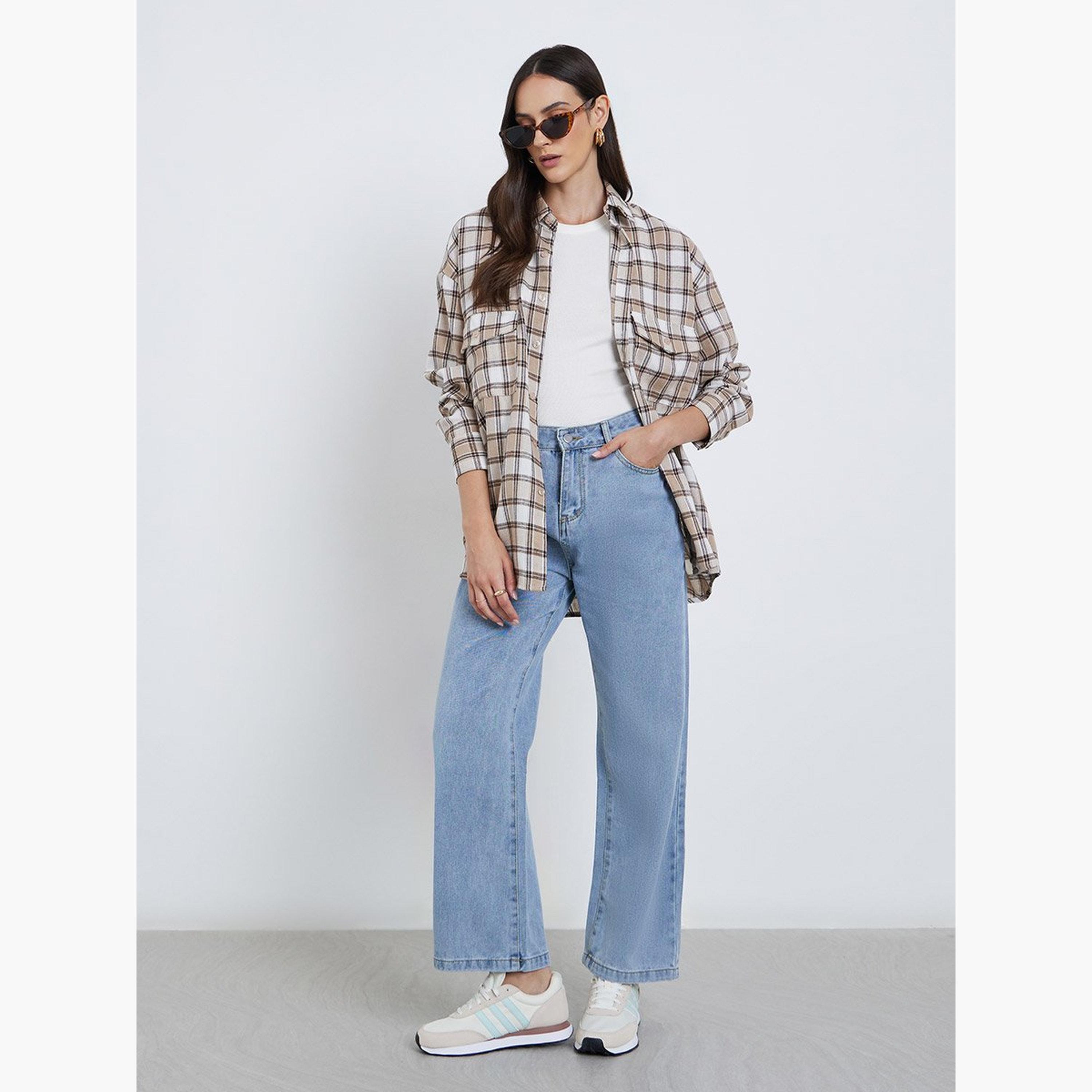 ستايلي - قميص مقاس كبير بطبعة مربعات وأزرار-women-clothing-shirtsandblouses-shirts-image-2