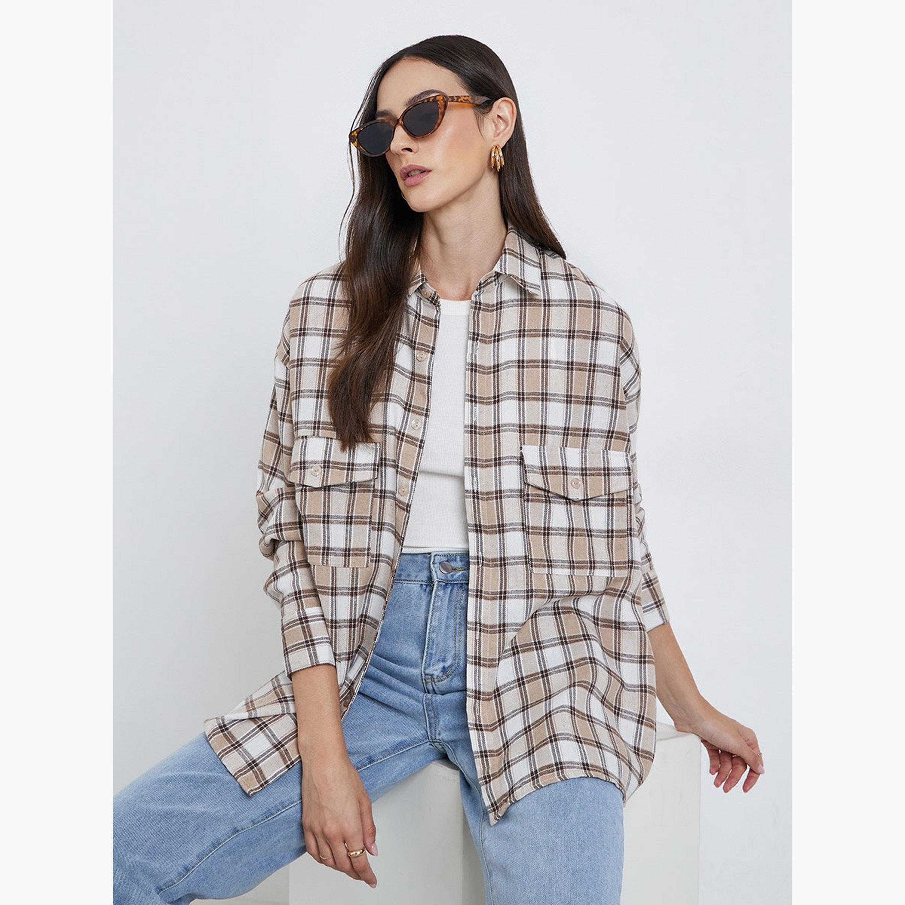 Styli Oversized Checked Print Buttoned Shirt-women-clothing-shirtsandblouses-shirts-image-3