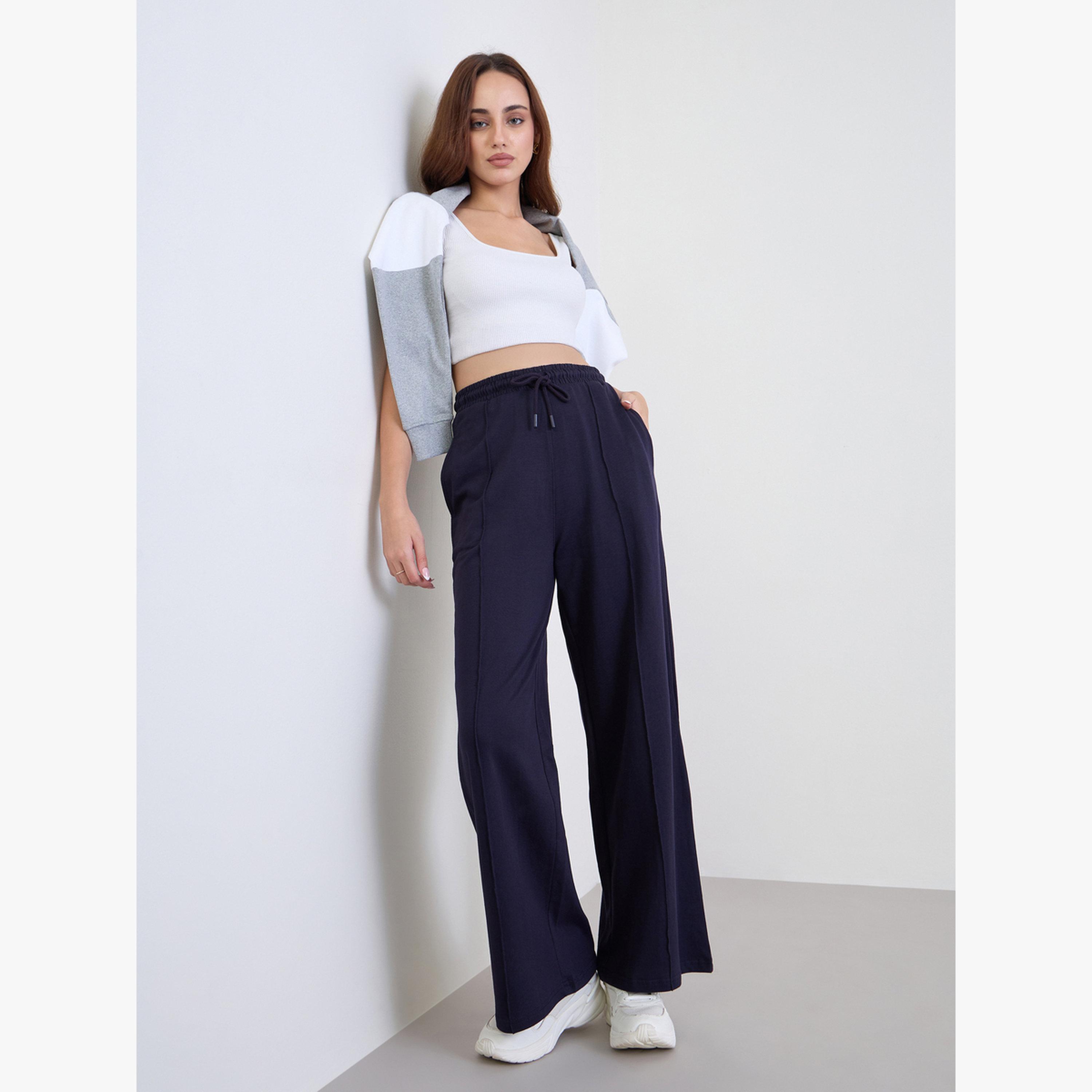 Styli Women Navy Blue Wide Leg Joggers-women-clothing-bottoms-joggers-image-2