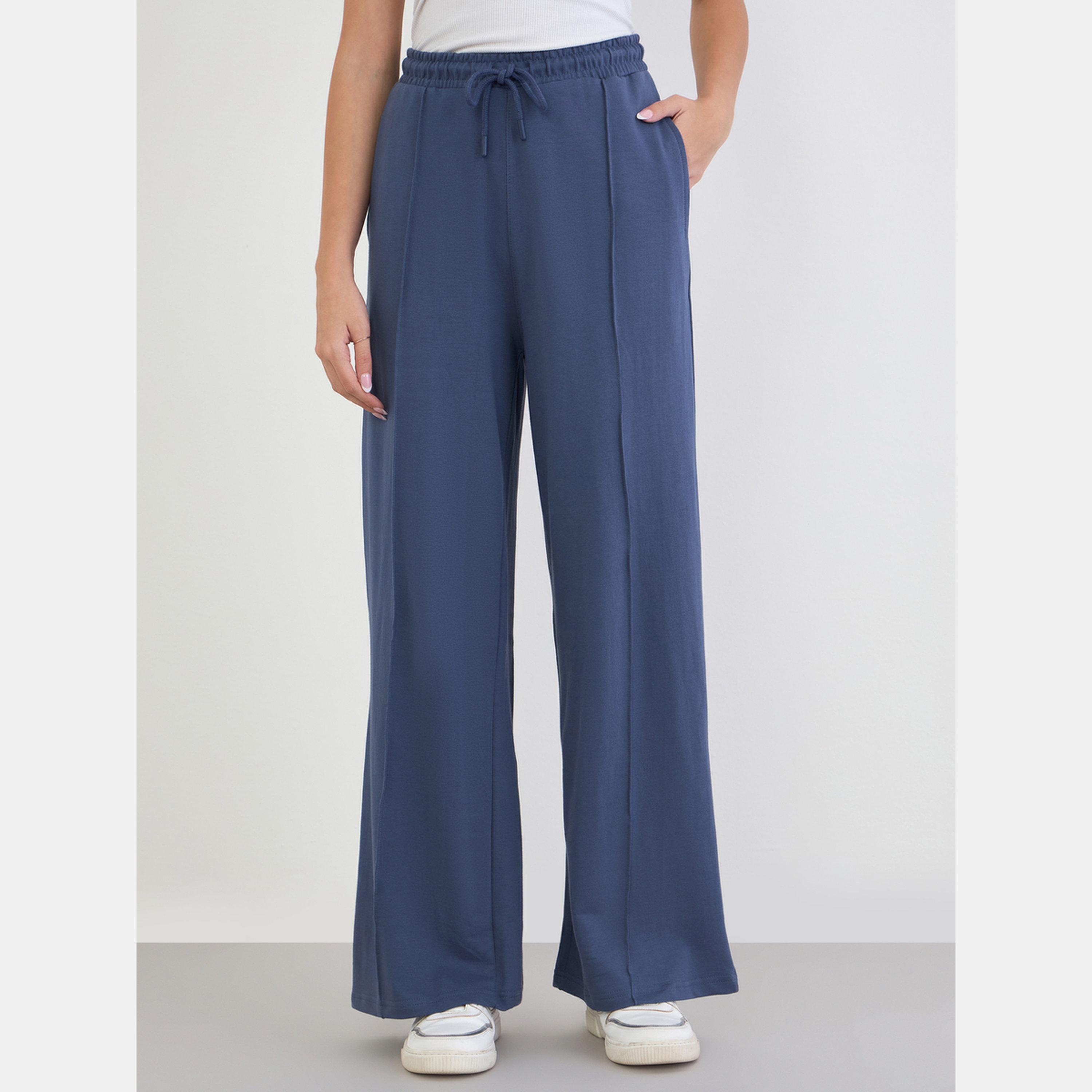 ستايلي - بنطال رياضي نسائي واسع الساق باللون الأزرق-women-clothing-bottoms-trousers-image-1