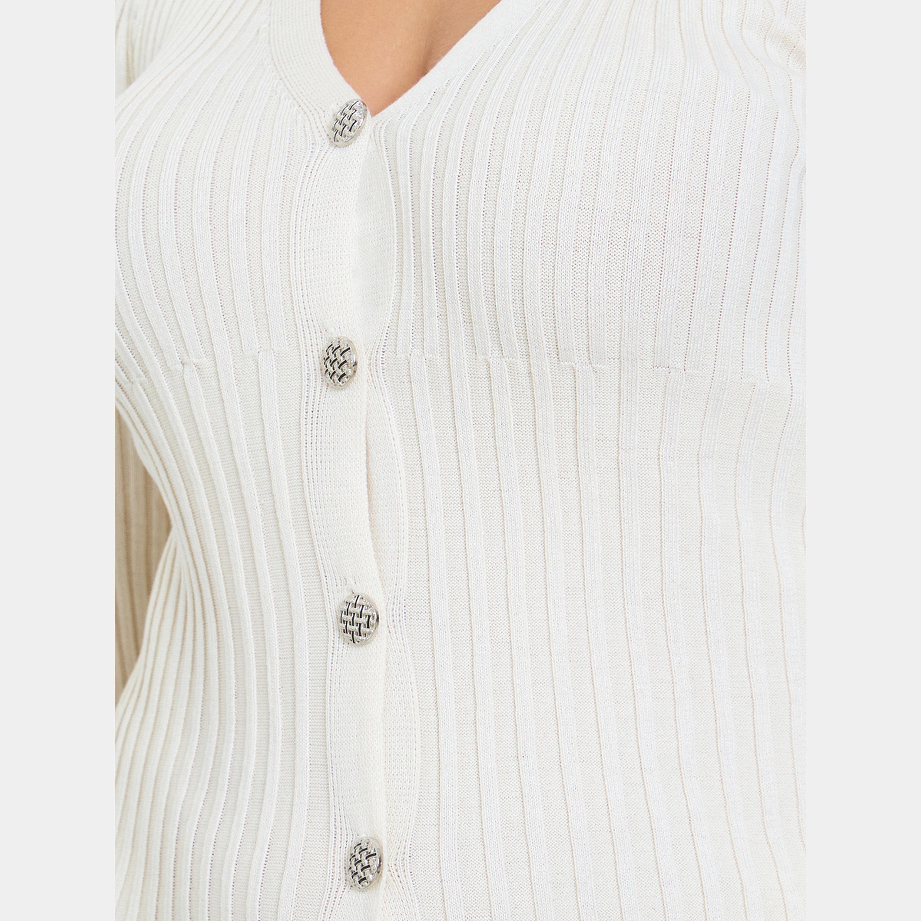 Styli White Plus Size Ribbed Button-Down Ruffle Hem Long Sleeves Women's Midi Dress-women-clothing-dresses-image-3