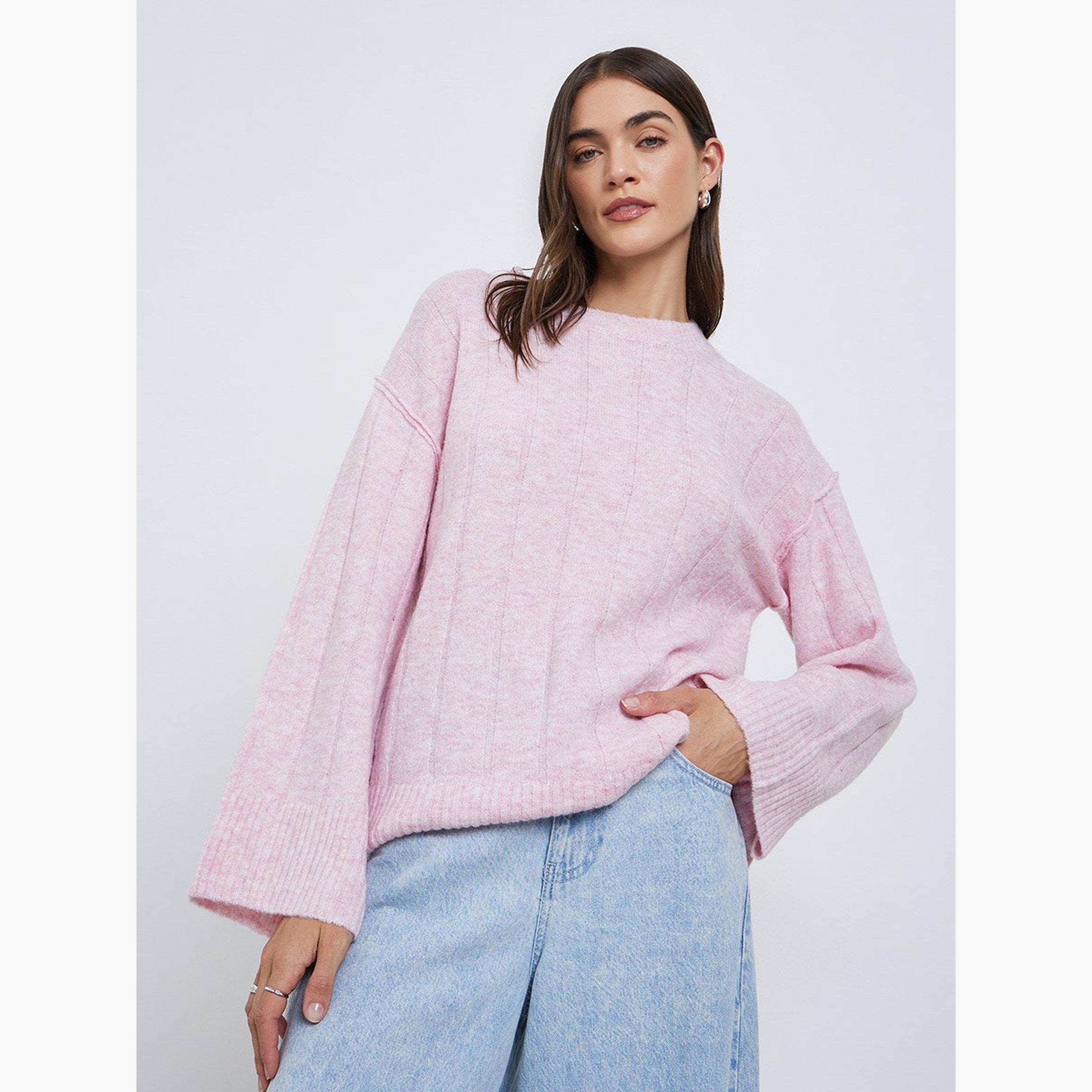 ستايلي - سترة وردية اللون بقصّة عادية من خيوط ممشطة ومضلعة-women-winterwear-cardigansandjumpers-jumpers-image-1