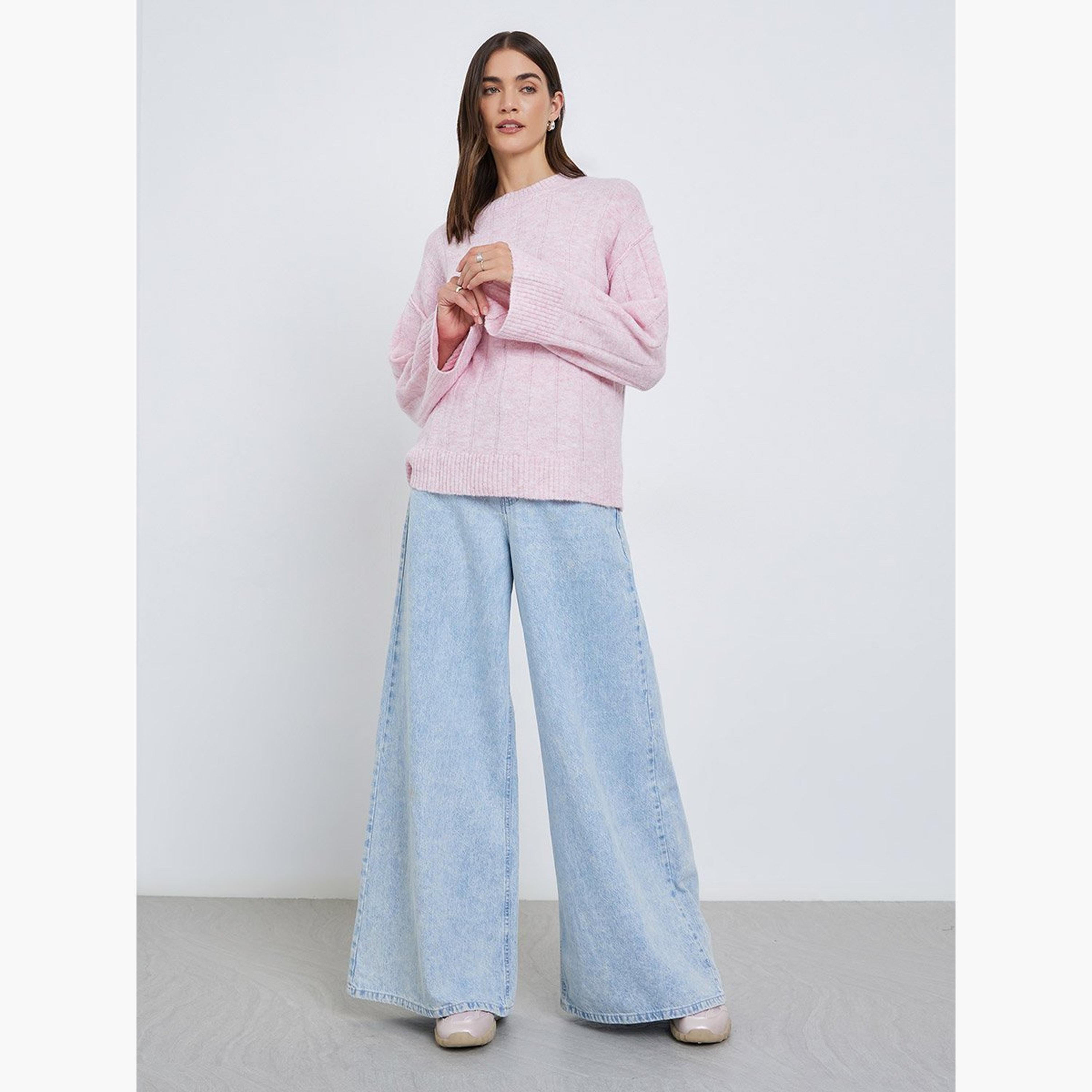 ستايلي - سترة وردية اللون بقصّة عادية من خيوط ممشطة ومضلعة-women-winterwear-cardigansandjumpers-jumpers-image-2
