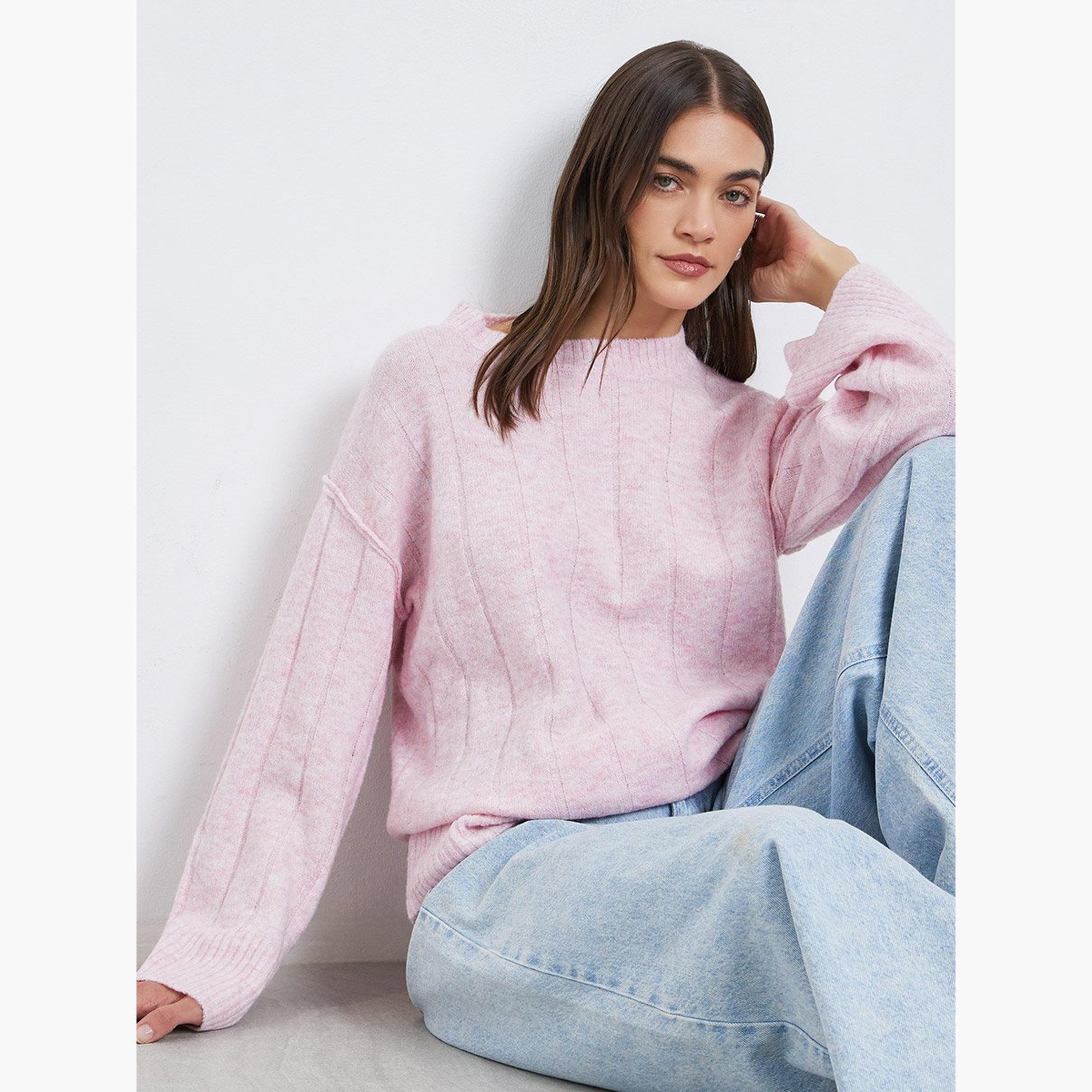 ستايلي - سترة وردية اللون بقصّة عادية من خيوط ممشطة ومضلعة-women-winterwear-cardigansandjumpers-jumpers-image-3