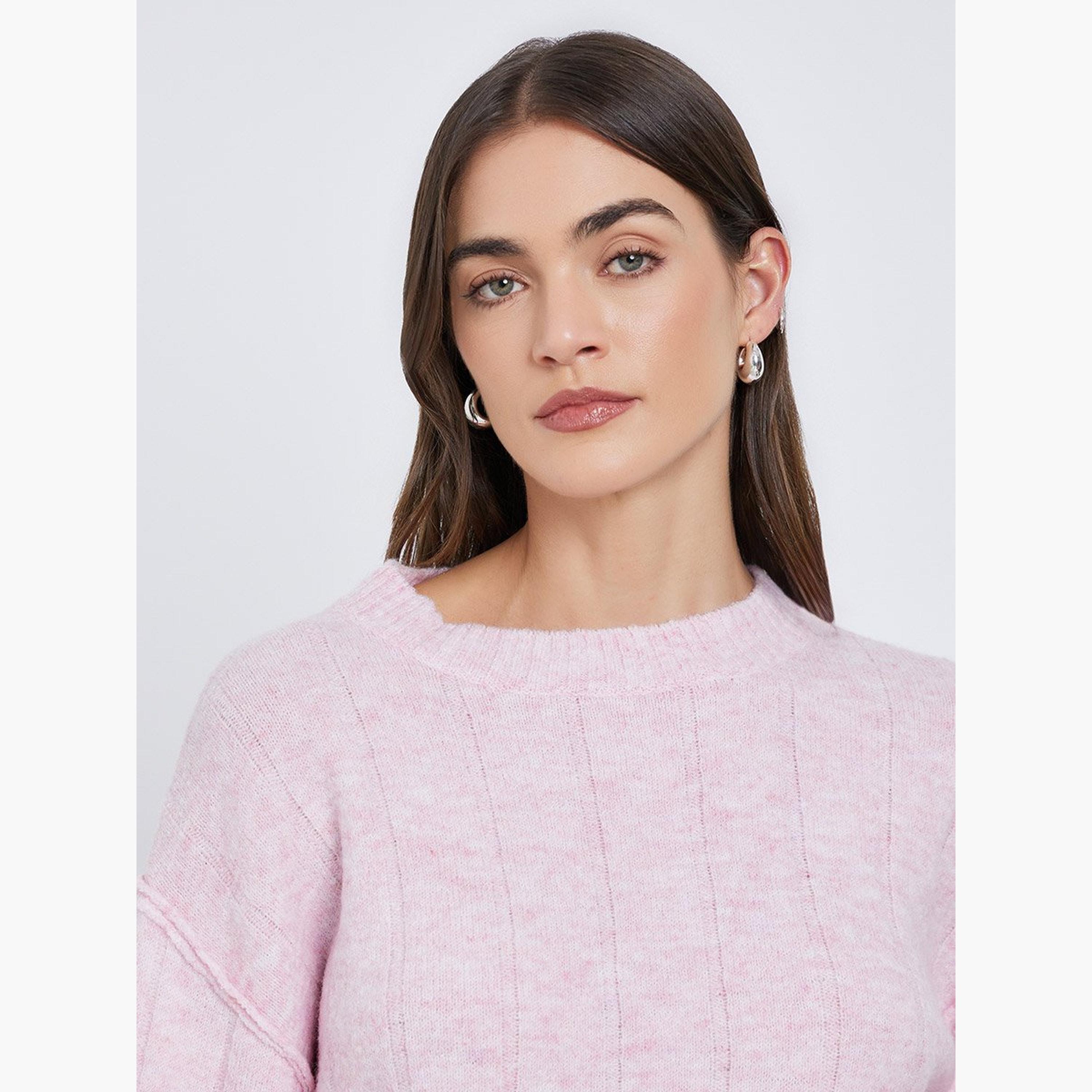 ستايلي - سترة وردية اللون بقصّة عادية من خيوط ممشطة ومضلعة-women-winterwear-cardigansandjumpers-jumpers-image-4