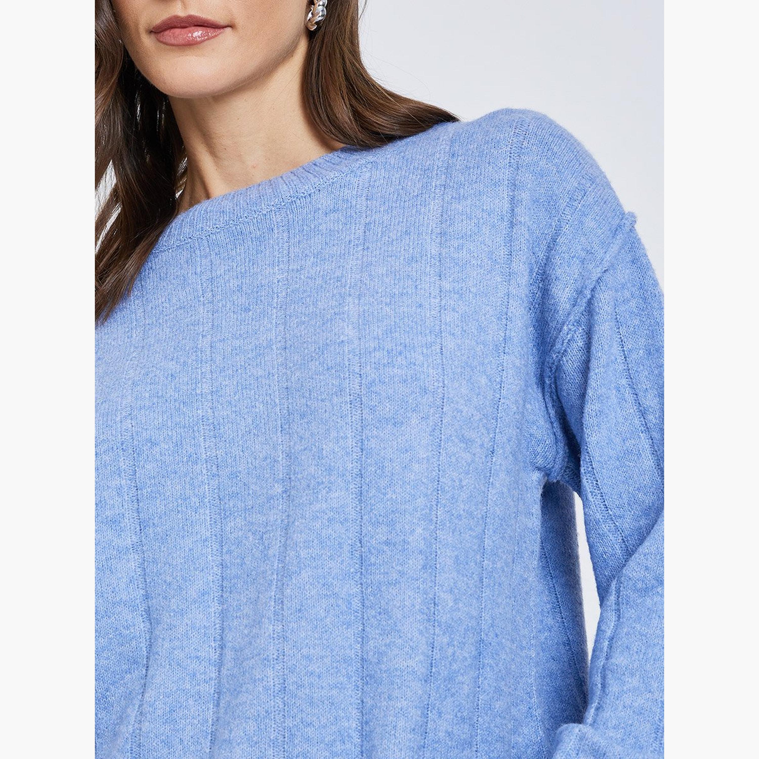 ستايلي - سترة زرقاء متوسطة الحجم بقصّة عادية من خيوط ممشطة ومضلعة-women-winterwear-cardigansandjumpers-jumpers-image-3
