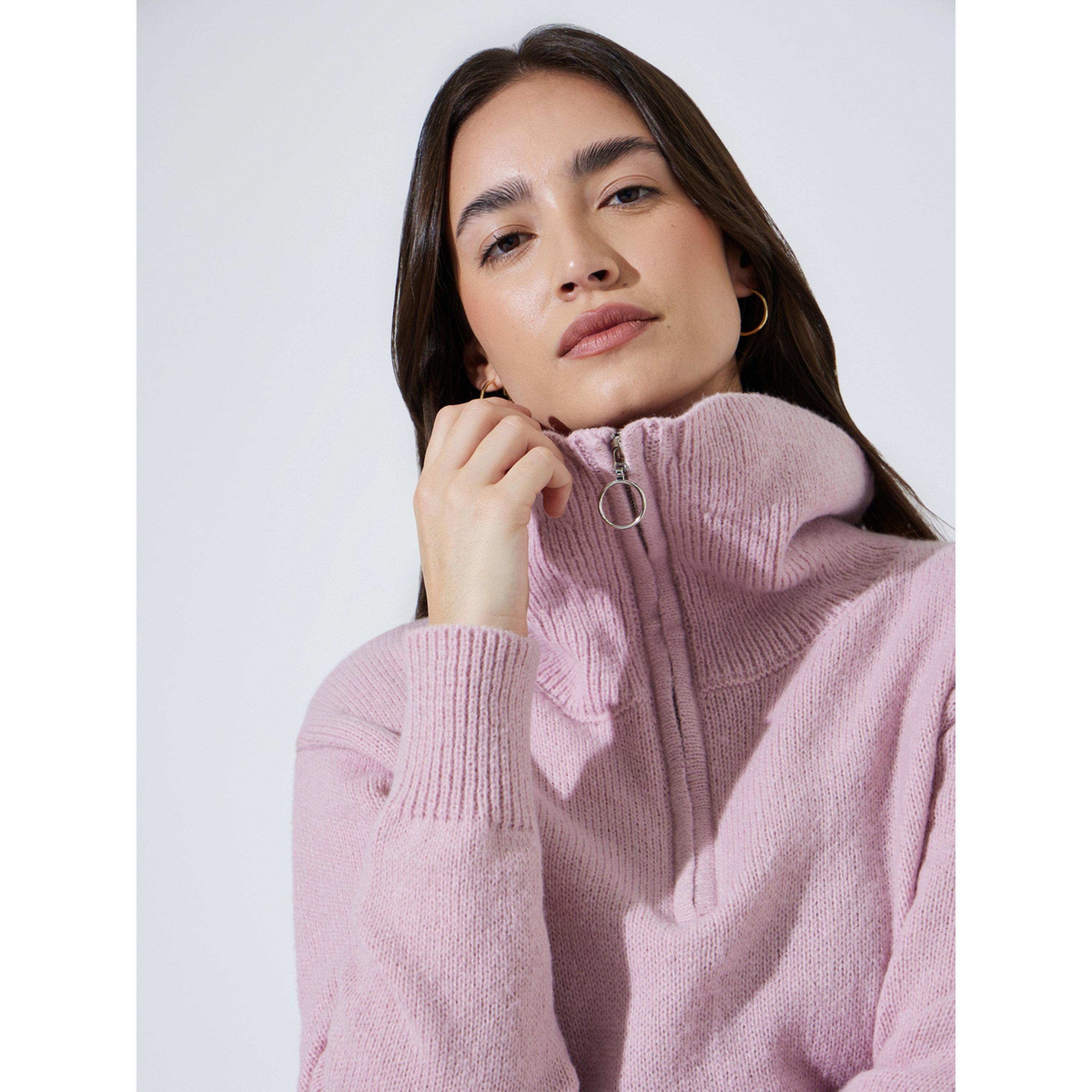 Styli Pink Regular Fit Half-Zip Knit Sweater-women-winterwear-cardigansandjumpers-jumpers-image-3