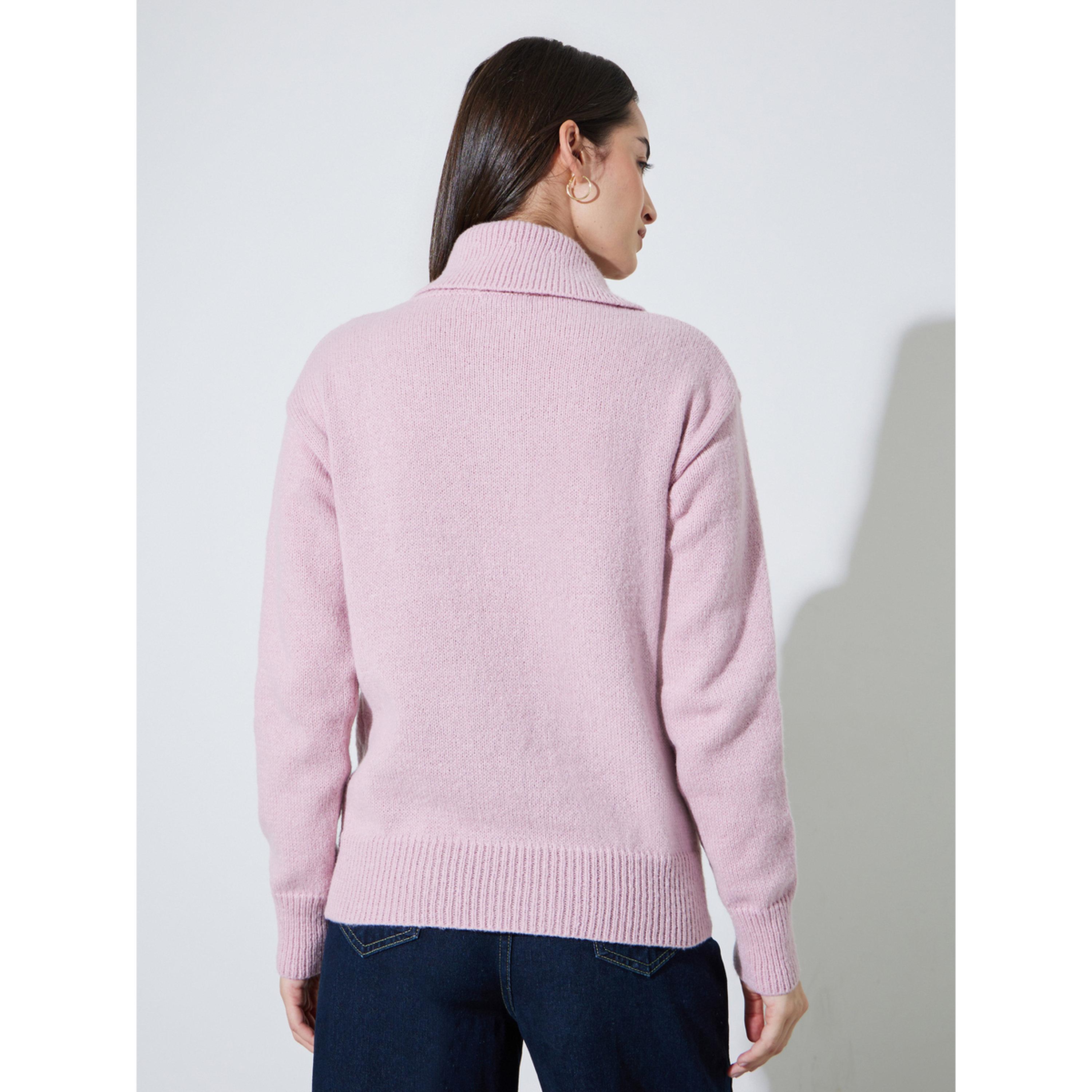 Styli Pink Regular Fit Half-Zip Knit Sweater-women-winterwear-cardigansandjumpers-jumpers-image-4