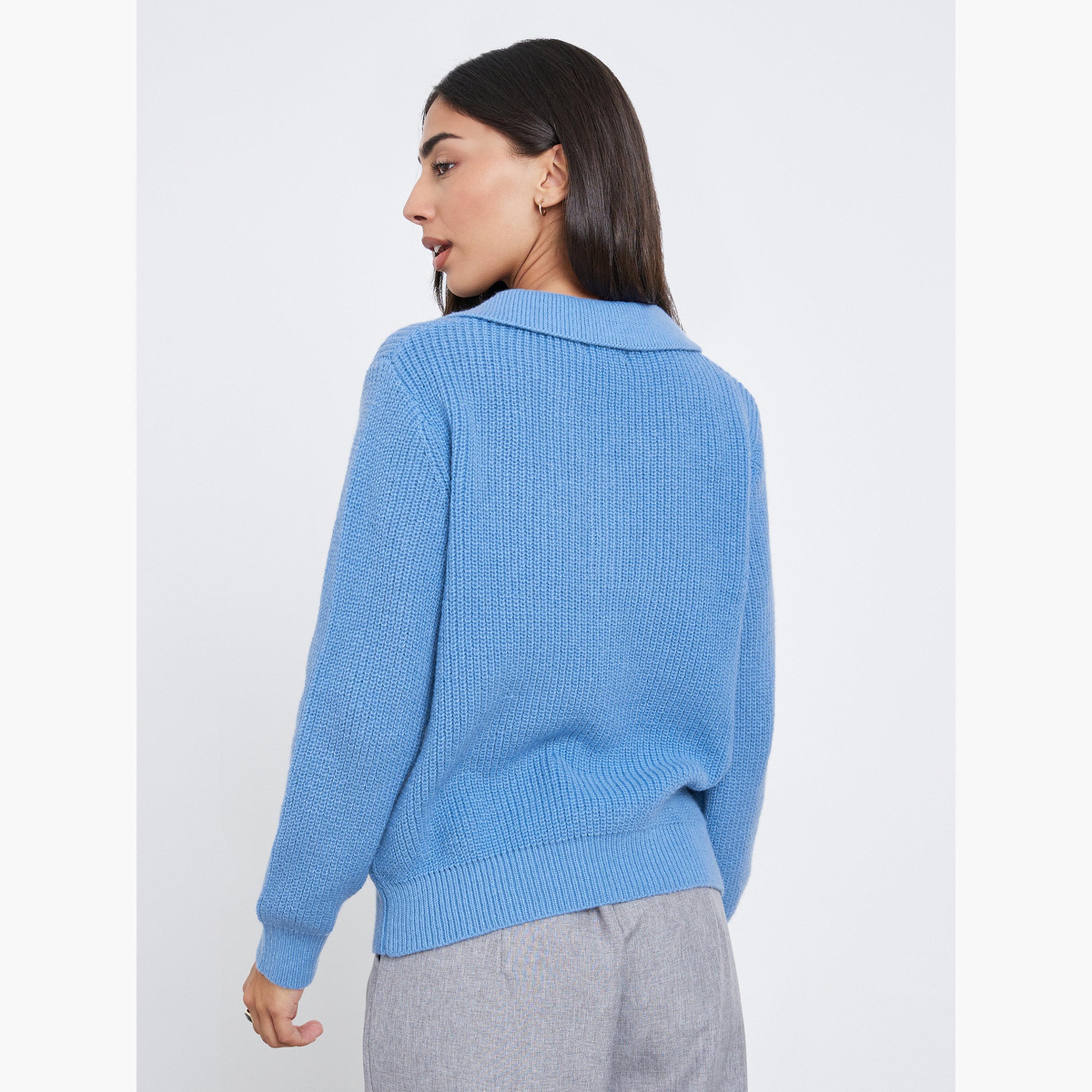 ستايلي - سترة زرقاء محبوكة بقصّة عادية مع أزرار-women-winterwear-cardigansandjumpers-jumpers-image-4