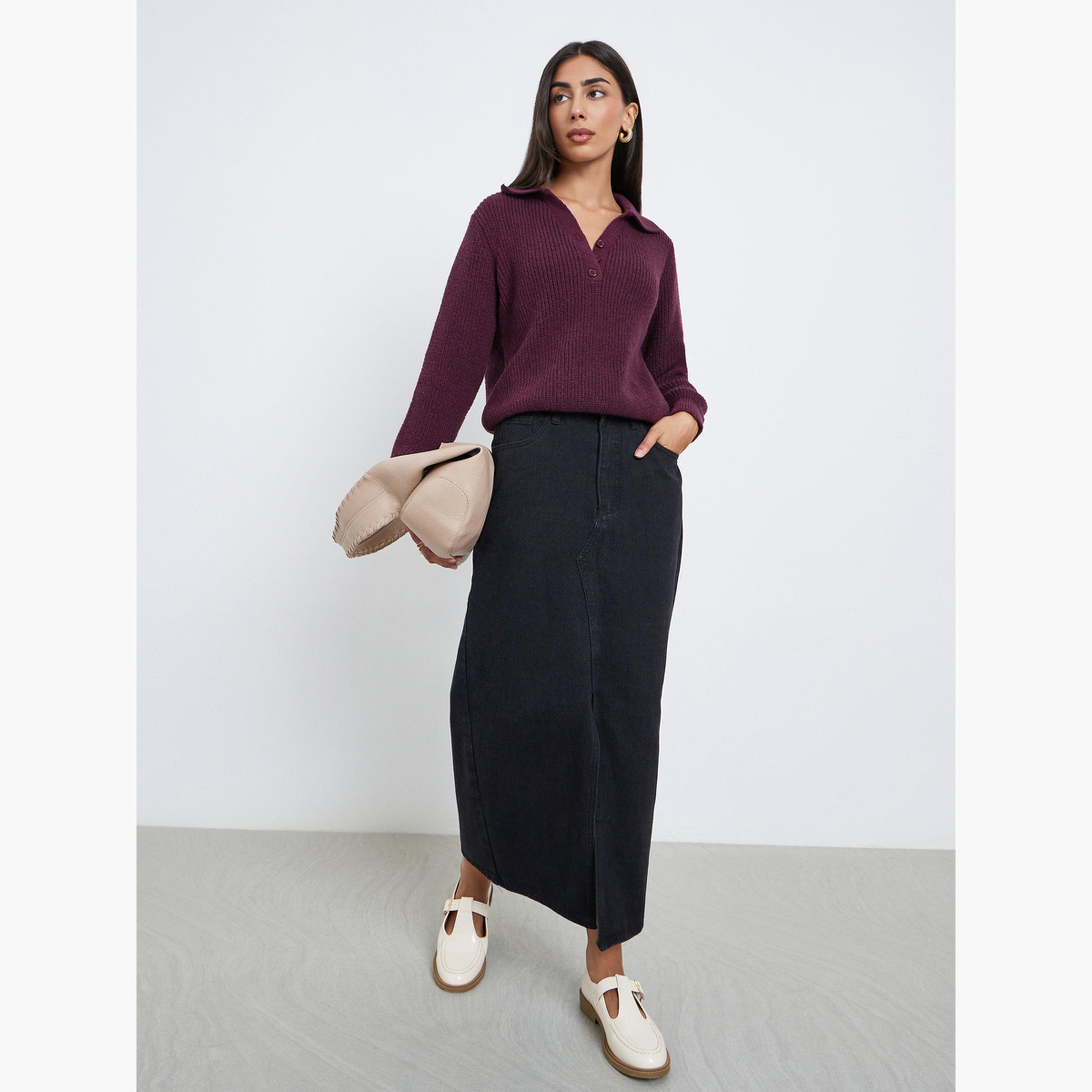 ستايلي - سترة محبوكة بقصّة عادية بلون برغندي مع أزرار-women-winterwear-cardigansandjumpers-jumpers-image-2