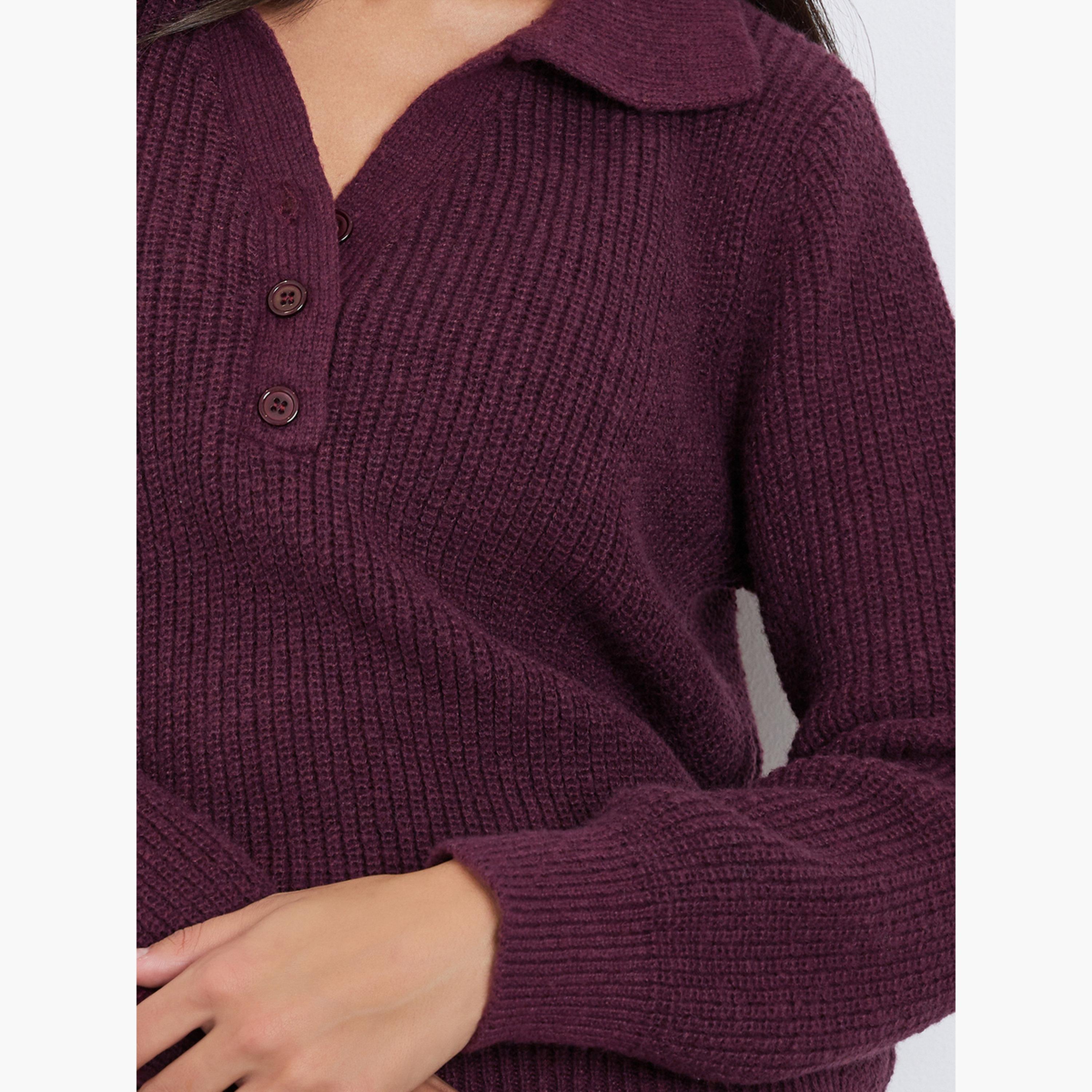 ستايلي - سترة محبوكة بقصّة عادية بلون برغندي مع أزرار-women-winterwear-cardigansandjumpers-jumpers-image-4