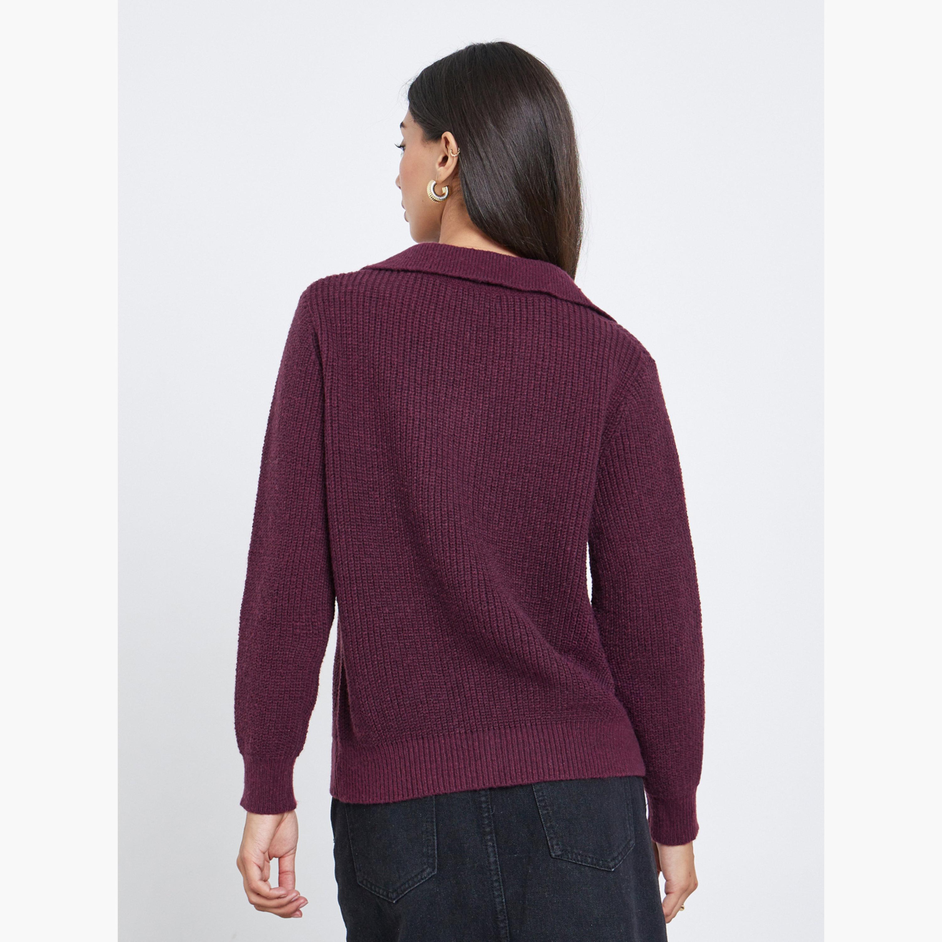 ستايلي - سترة محبوكة بقصّة عادية بلون برغندي مع أزرار-women-winterwear-cardigansandjumpers-jumpers-image-5