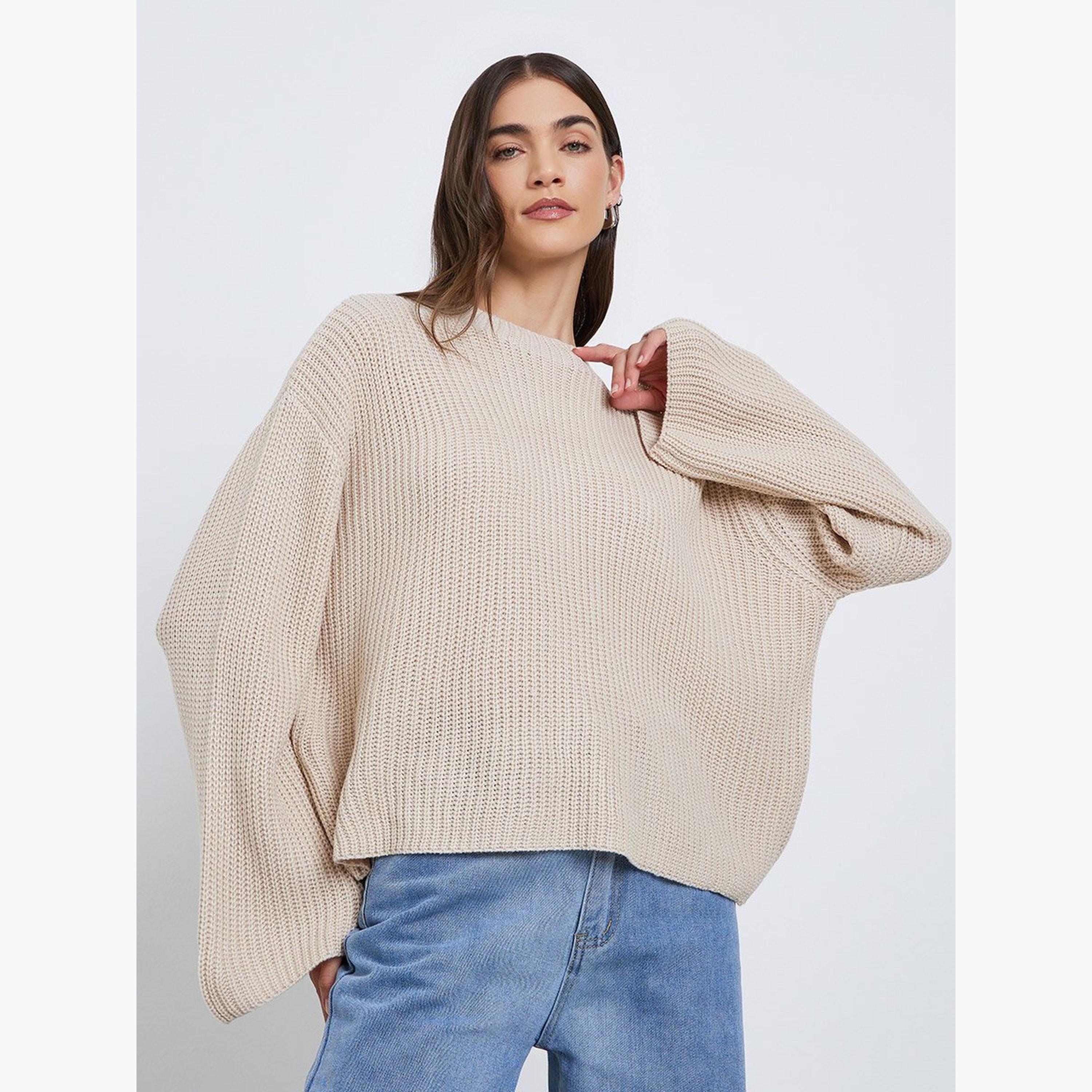 ستايلي - سترة محبوكة سميكة بقصّة مربعة لون بيج-women-winterwear-cardigansandjumpers-jumpers-image-1