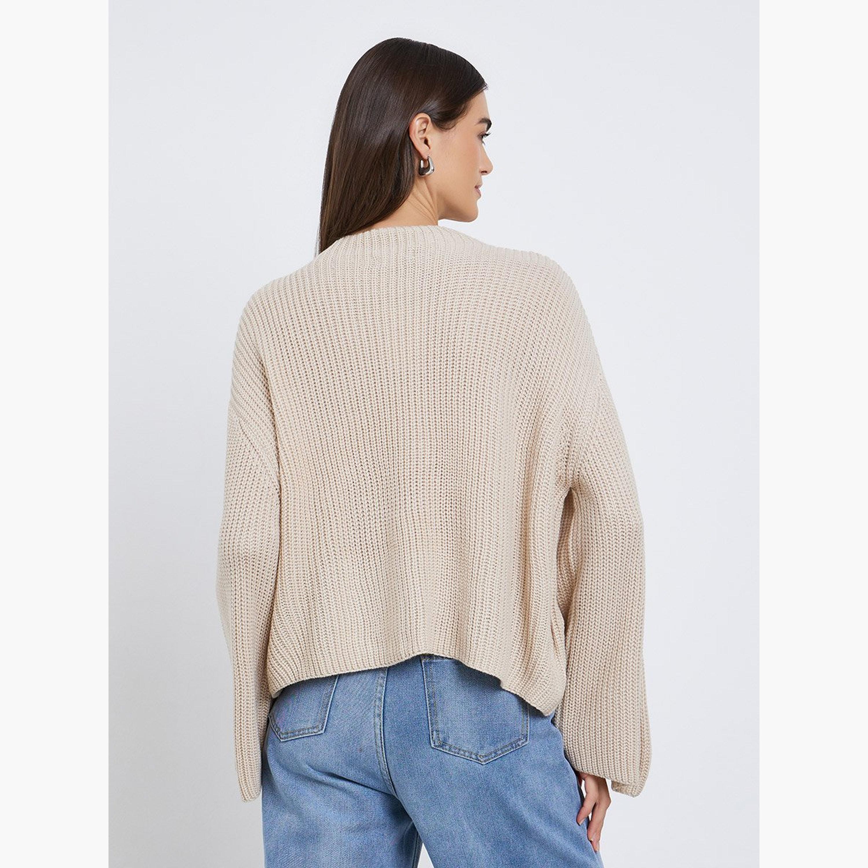 ستايلي - سترة محبوكة سميكة بقصّة مربعة لون بيج-women-winterwear-cardigansandjumpers-jumpers-image-5