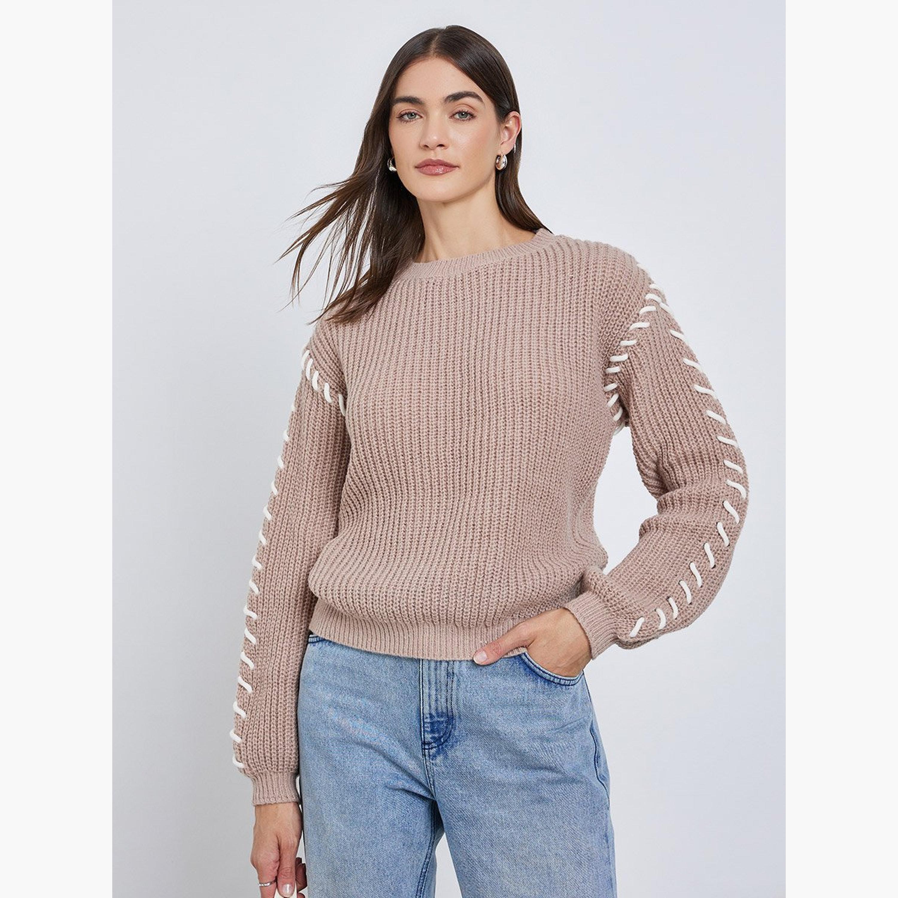 Styli Beige Chunky Knit Sweater with Stitch Detail-women-winterwear-cardigansandjumpers-jumpers-image-1