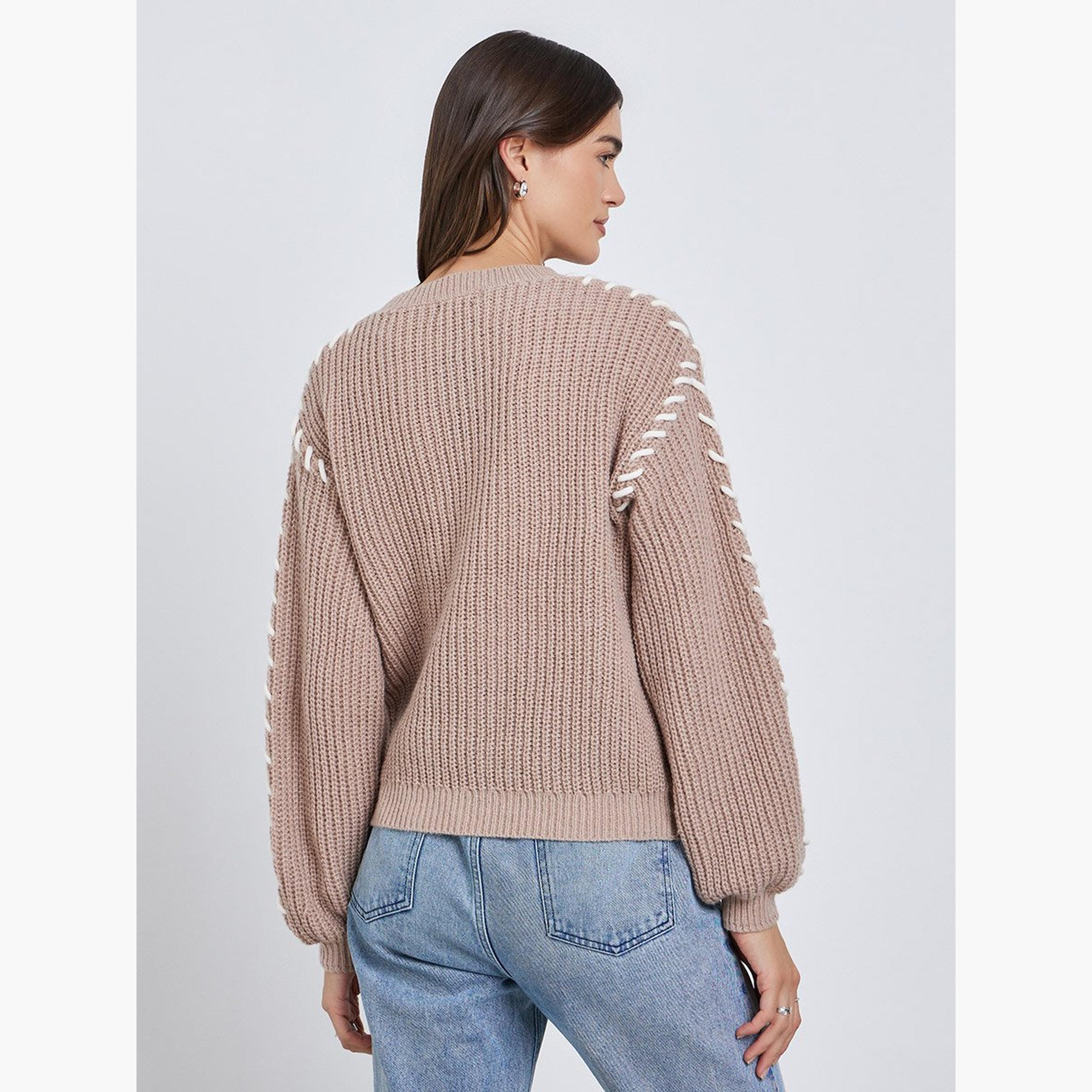 Styli Beige Chunky Knit Sweater with Stitch Detail-women-winterwear-cardigansandjumpers-jumpers-image-4
