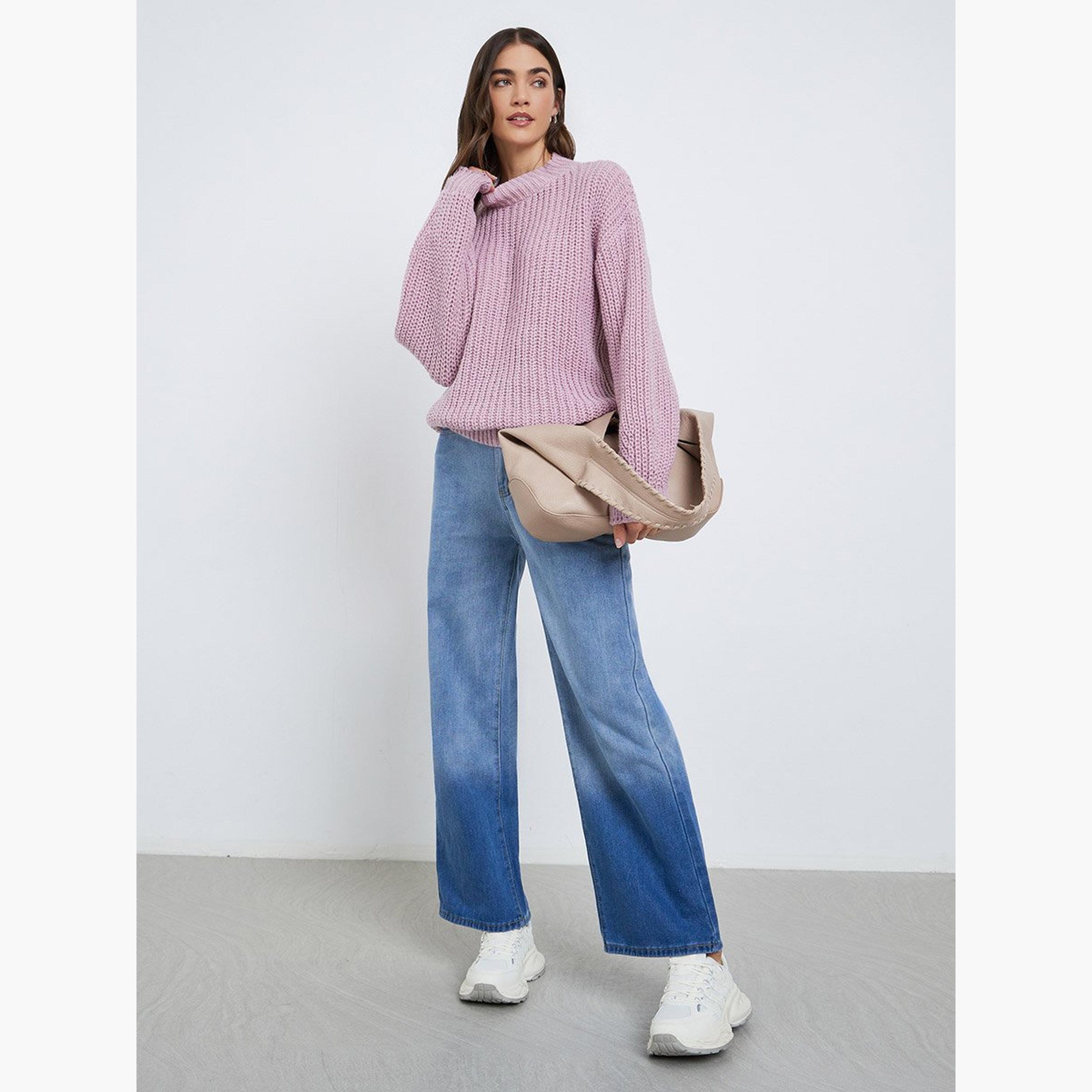 ستايلي - سترة وردية اللون ياقة عالية ونسيج محبوك سميك-women-winterwear-cardigansandjumpers-jumpers-image-2